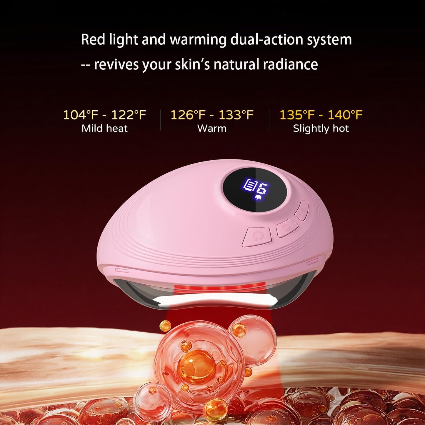 Professional LED Red Light Gua Sha Massager, 9-Level Adjustable Face and Neck Sculptor for Skin Firming, Jawline Contouring & Serum Absorption, Portable Metal Facial Skincare Tool - Pink
