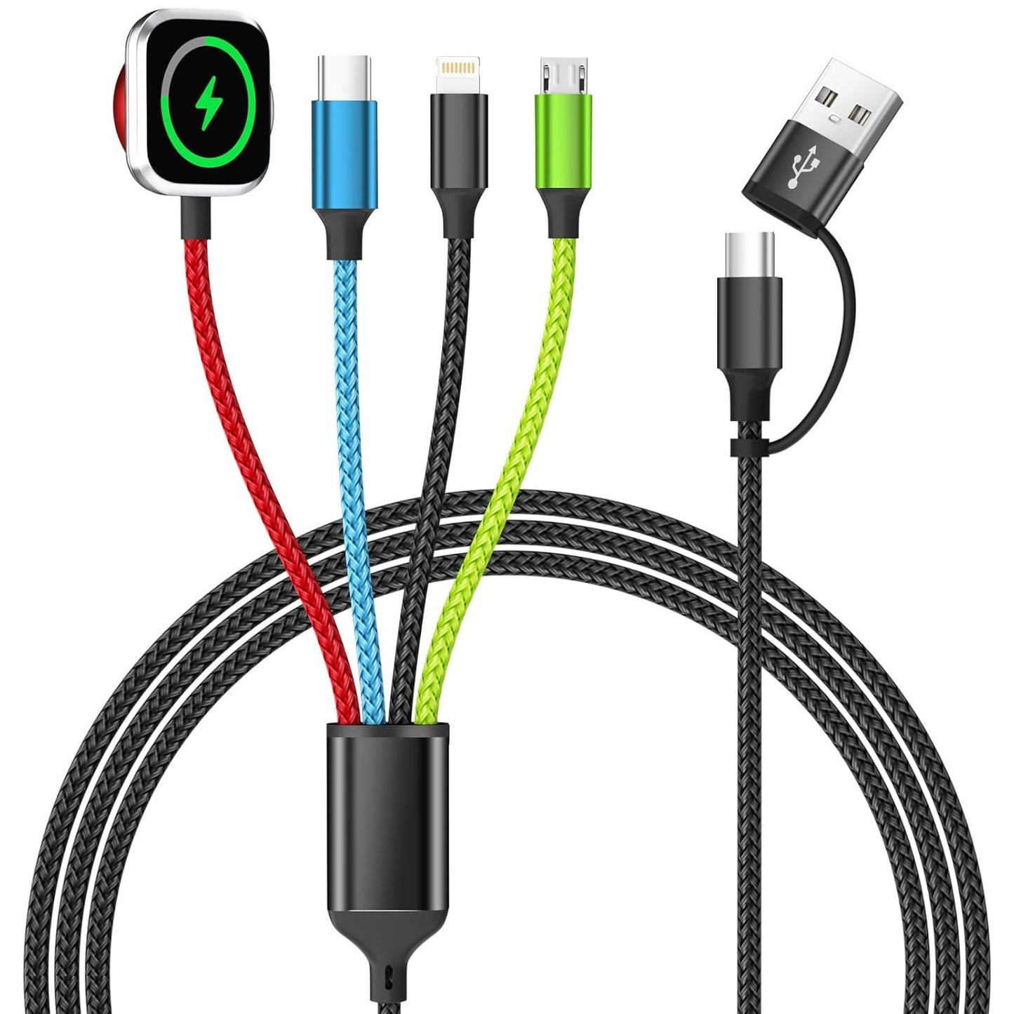 Travel Essentials 2026 4-in-2 Multi Charging Cable with iWatch Charger [2Pack 5FT], Nylon Charging Cords, USB C USB A Phone Charger for Multiple Devices, Cruise Essentials Car Accessories