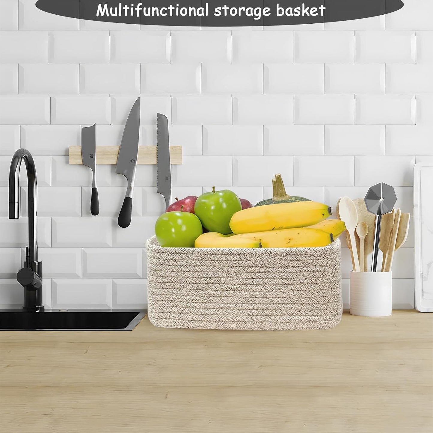 COMFY-HOMI 13" x 8.5" x 5.1" Storage Baskets for Organizing | Cotton Rope Woven Basket | Toy Storage Bin Box | Basket for Shelves, Closet Organizer Bin, Decorative Closet Shelf, 3 Pack