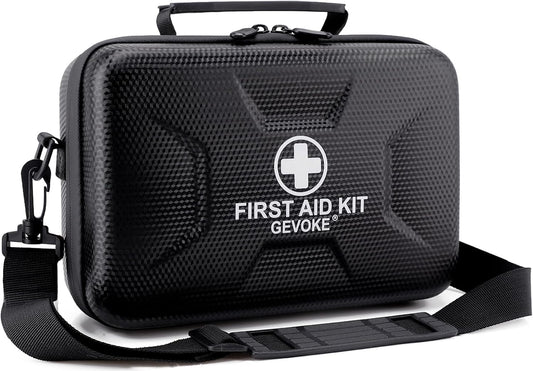 Gevoke 410 Piece Waterproof Hard Shell First Aid Kit for Home, Car, Travel, Camping, Truck, Hiking, Sports, Office, Vehicle & Outdoor Emergencies - Emergency Medical Kits (Black)