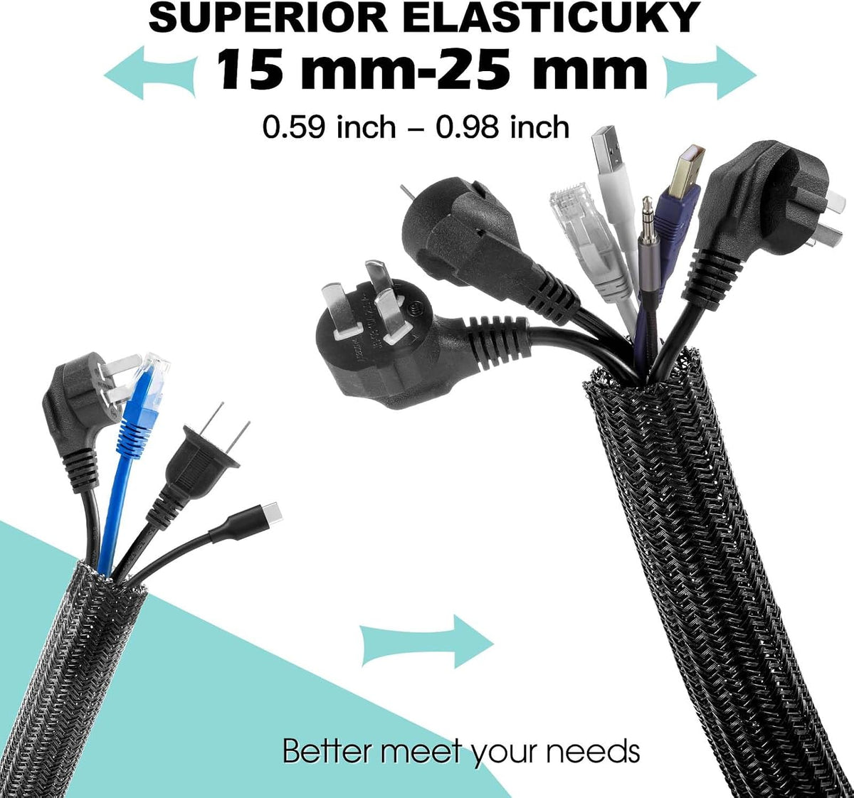AGPTEK Cable Sleeve, 20ft - 1 inch Cable Management Cord Hider, Black