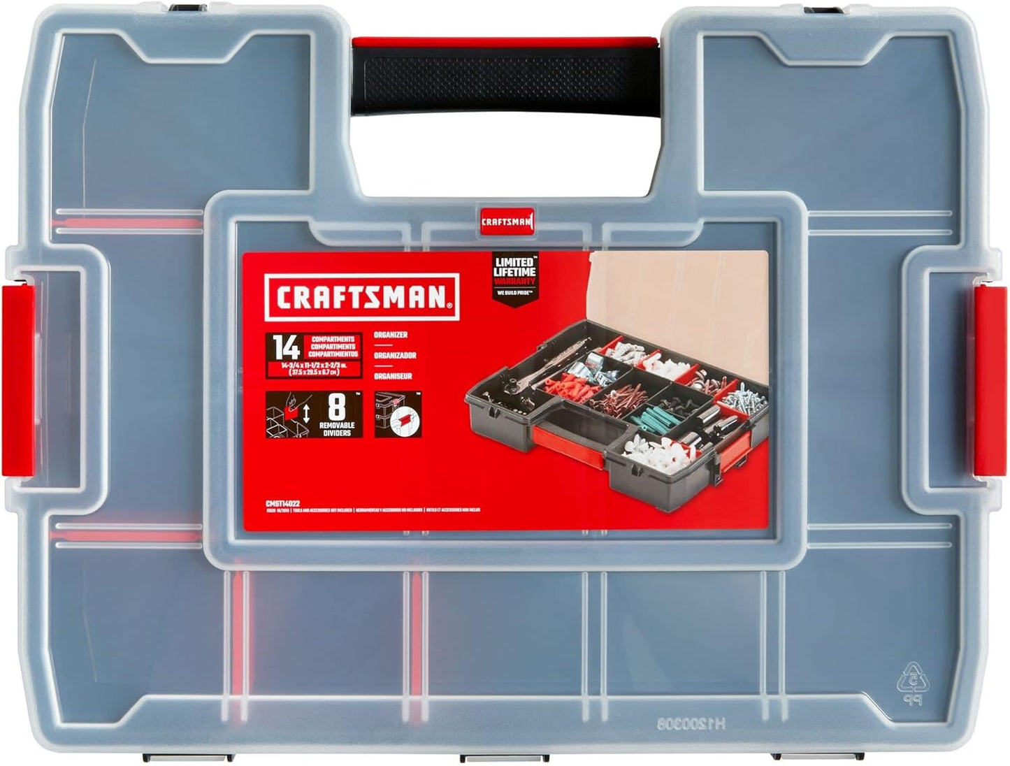 CRAFTSMAN Storage Organizer, Small Parts Organizer, 3-Packs with 10-Compartments, Lid Includes Secure Latch (CMST60964M)