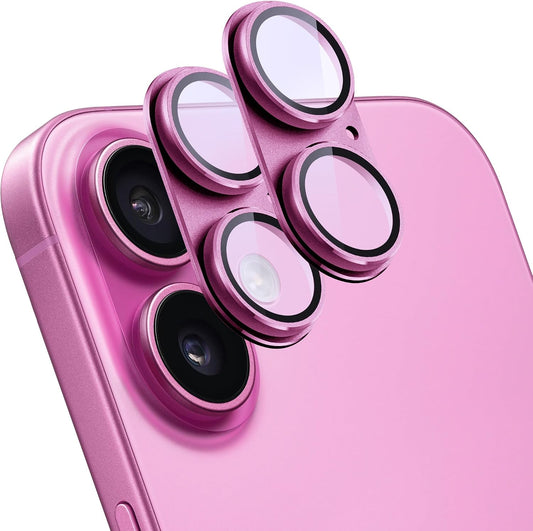2 Pack Camera Lens Protector for iPhone 16/16 Plus,[Not Easy to Breakn ] AR Tempered Glass Strong Adsorption Metal Camera Cover Screen-Rose red