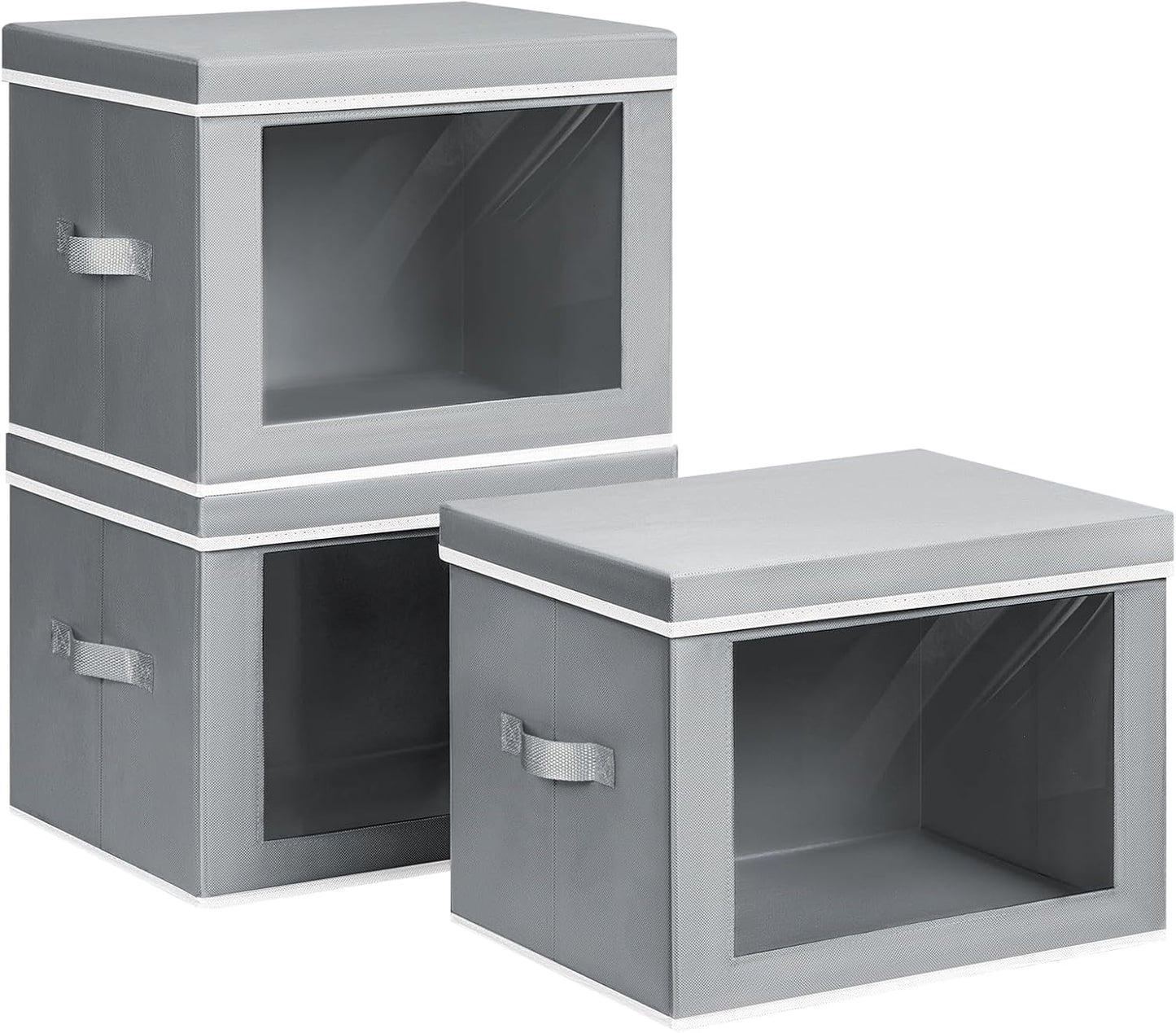 Homsorout Large Storage Baskets Bins with Lids - Stackable Cube Bins for Closet, 3 Pack Grey Windows Organizer Bins, Home Organizers and Storage for Clothes, CD, Towels