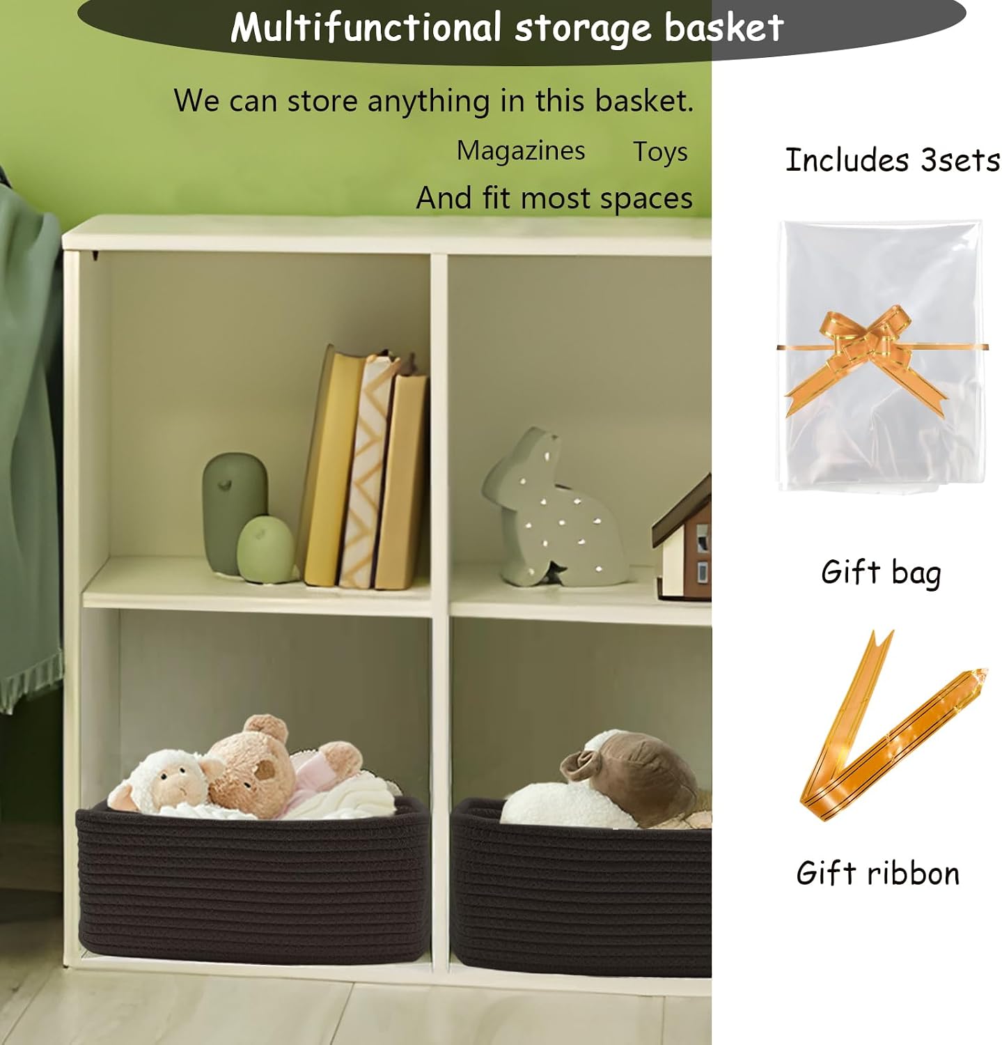 COMFY-HOMI 13" x 8.5" x 5.1" Storage Baskets for Organizing | Cotton Rope Woven Basket | Toy Storage Bin Box | Basket for Shelves, Closet Organizer Bin, Decorative Closet Shelf, 3 Pack