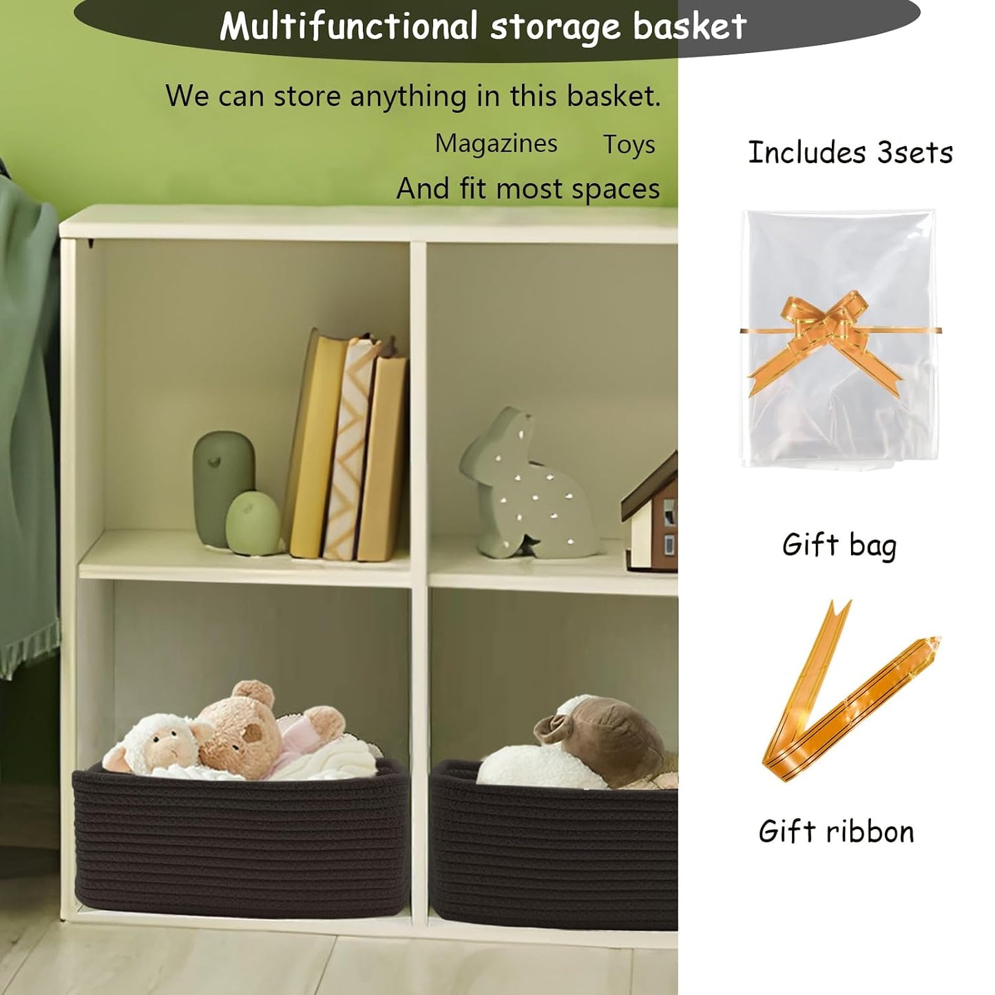 COMFY HOMI 11.5"x7.5"x4.7" Storage Baskets for Organizing | Cotton Rope Woven Basket | Toy Storage Bin Box | Basket for Shelves, Closet Organizer Bin, Decorative Closet Shelf, 3 Pack,