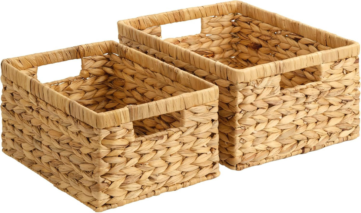 StorageWorks Wicker Storage Baskets for Shelves, Hyacinth Baskets, 2-Pack