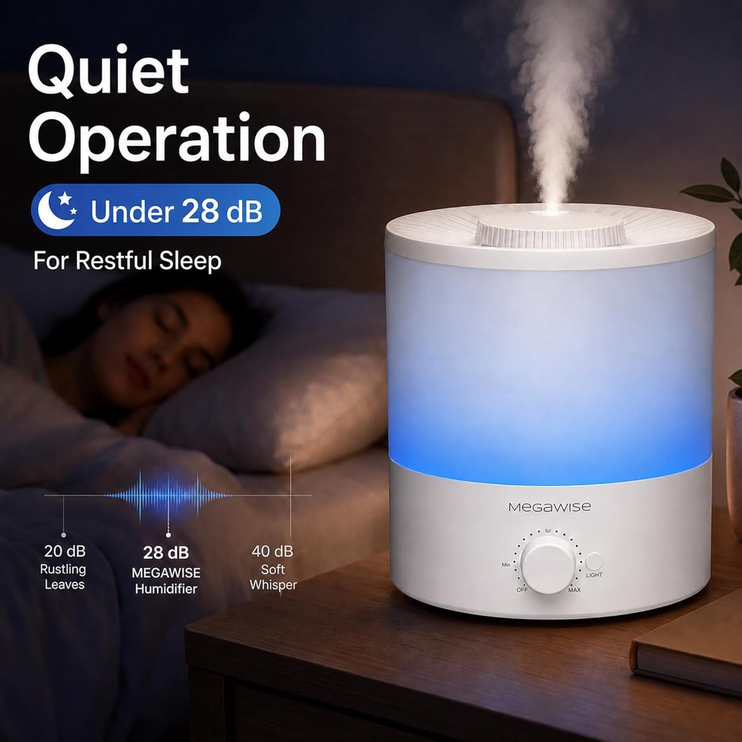 MegaWise Ultrasonic Cool Mist Humidifier SK7620 - 1.5L Capacity, Whisper-Quiet Operation, Adjustable Mist Output, Auto Shut-Off - Ideal for Home, Office, Baby Room, and Bedroom