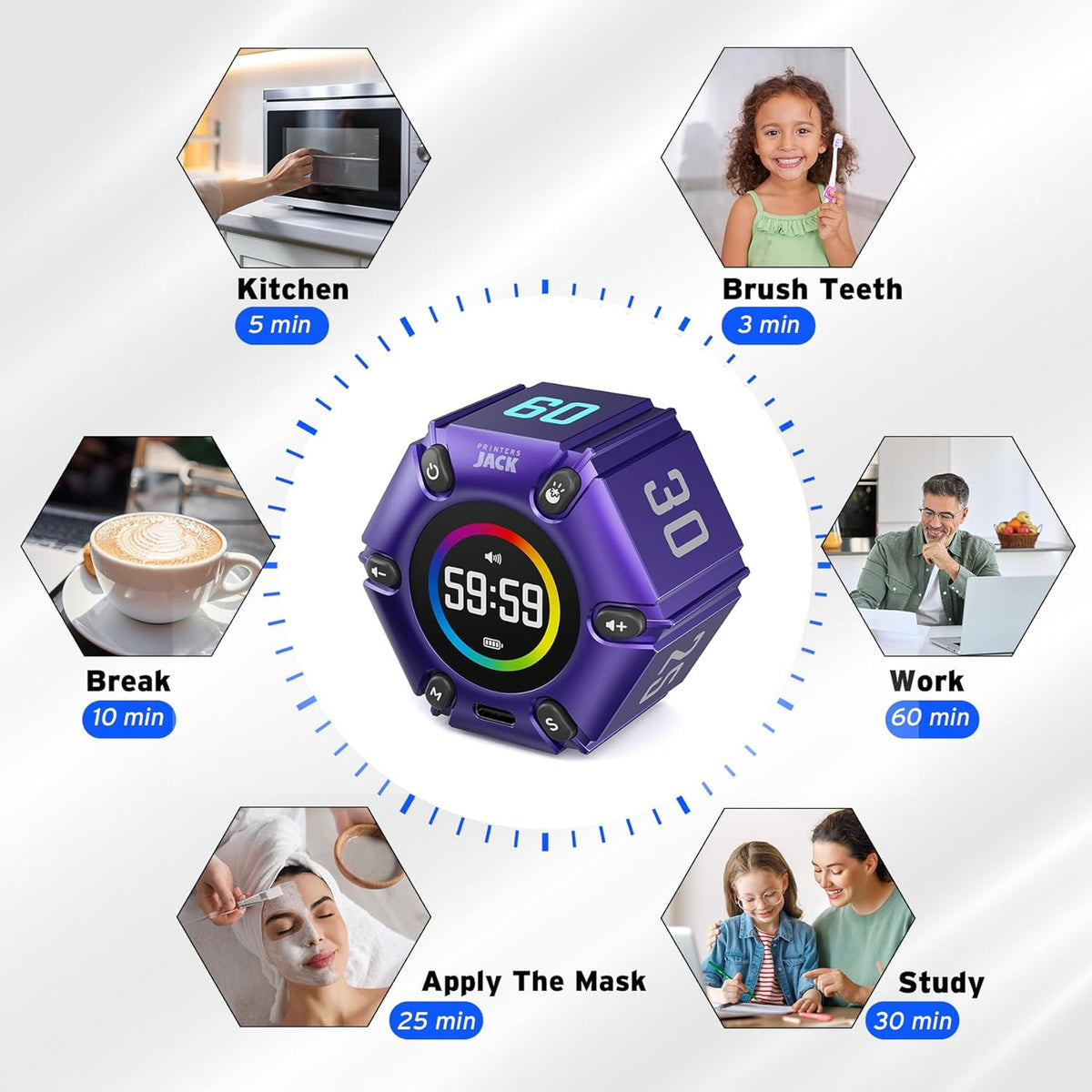 Flip Pomodoro Timer with 3/5/10/25/30/60min, Mute &Vibration &Sound Alarm