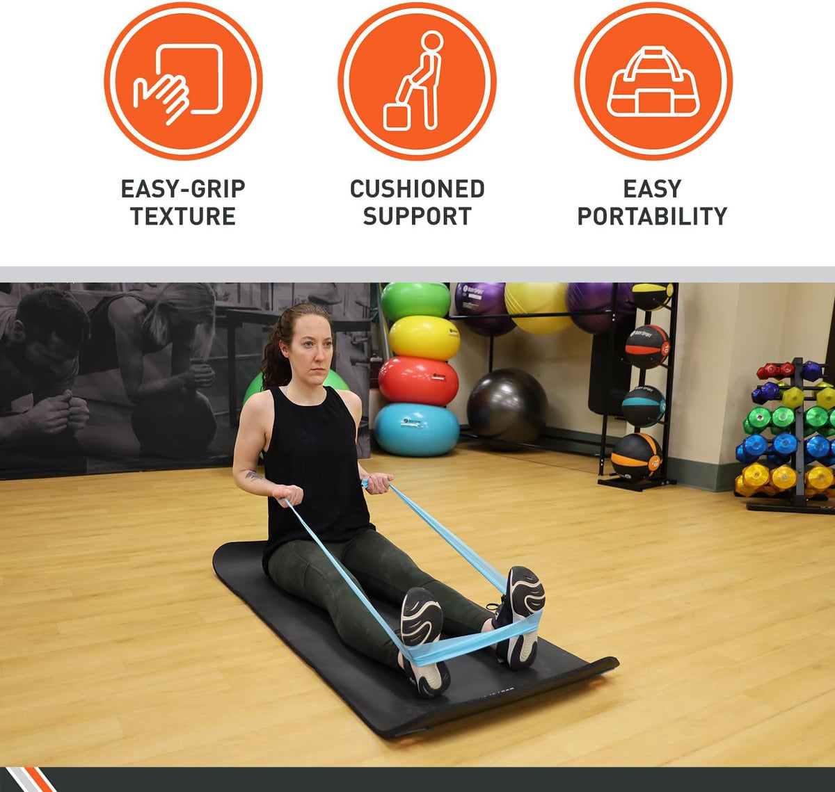 BodySport TPE Exercise Mat for Men and Women – Workout Mat – Perfect for Gyms and Fitness Training – ½ in. Thick, Black