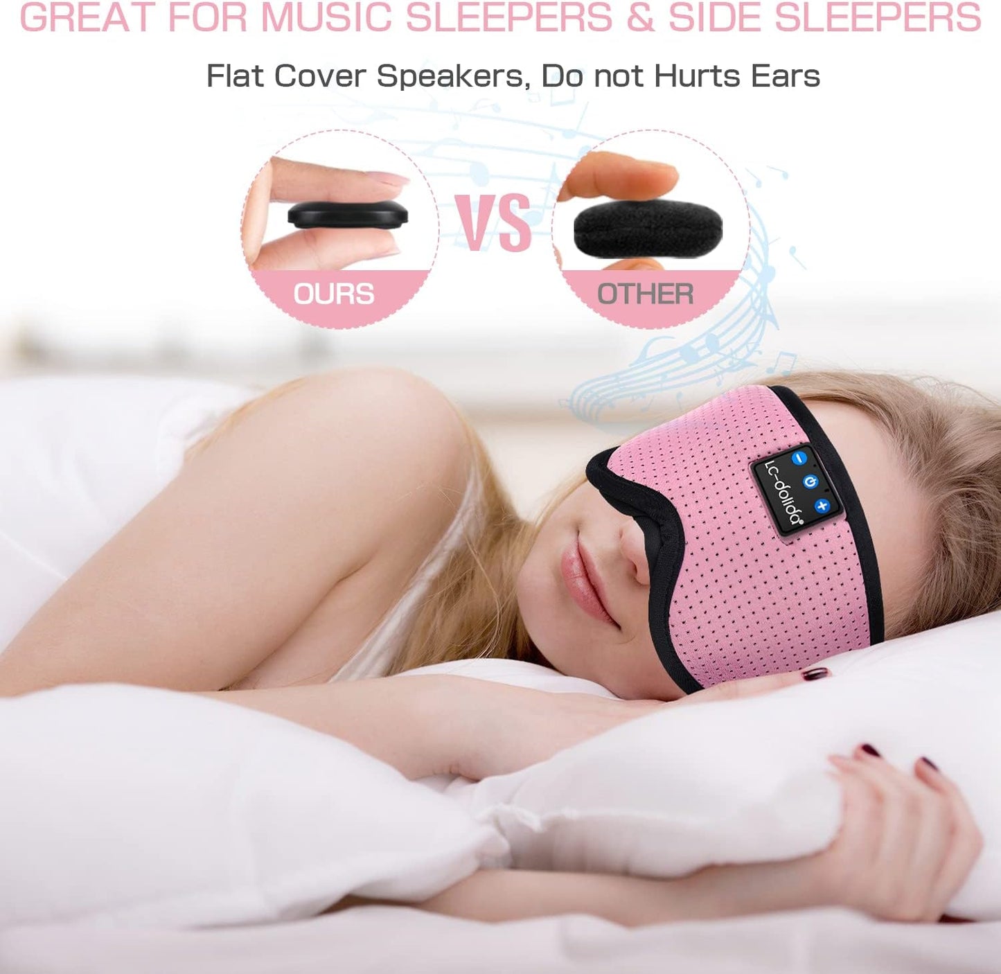 Sleep Mask with Bluetooth Headphones,LC-dolida Sleep Headphones Bluetooth Sleep Mask 3D Sleeping Headphones for Side Sleepers Best Gift and Travel Essential (Classical Pink)