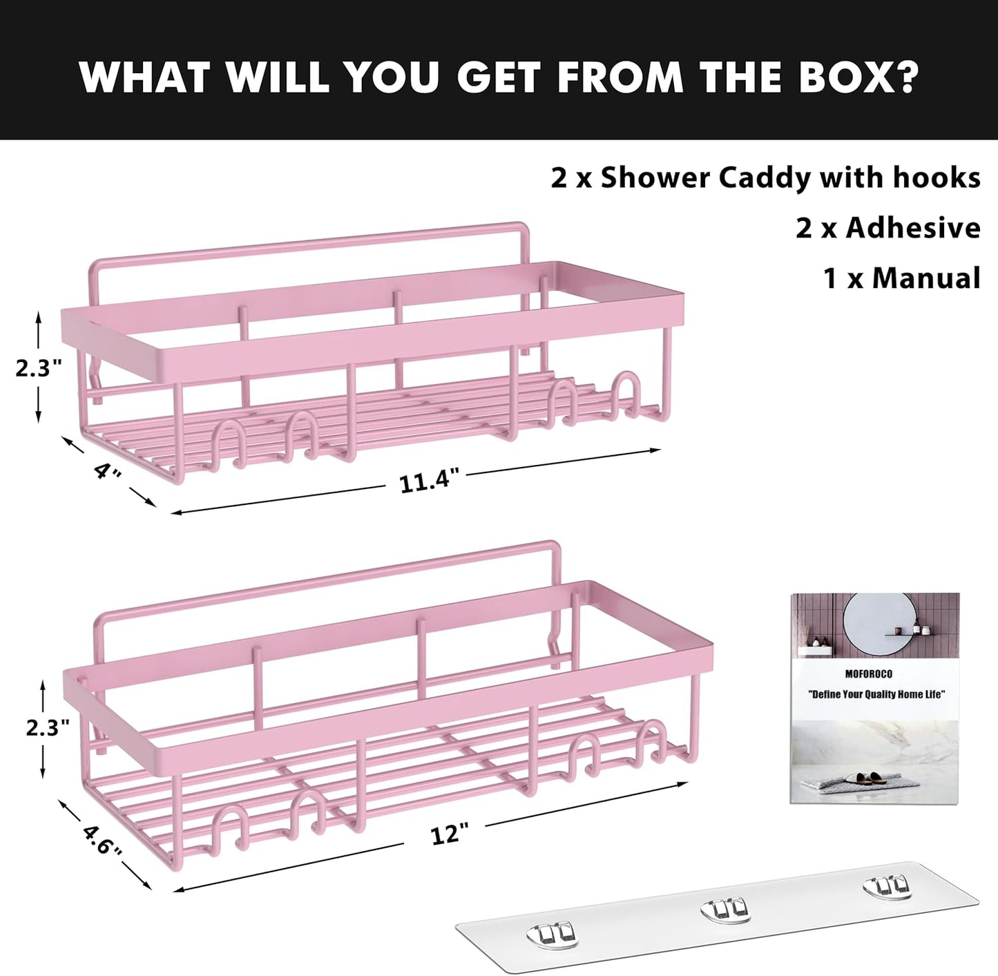 Moforoco Shower Caddy Shelf Organizer Rack, Self Adhesive Black Bathroom Shelves Basket, Home Farmhouse Wall Inside Organization and Storage Decor Rv Accessories, First Camper Apartment Essentials