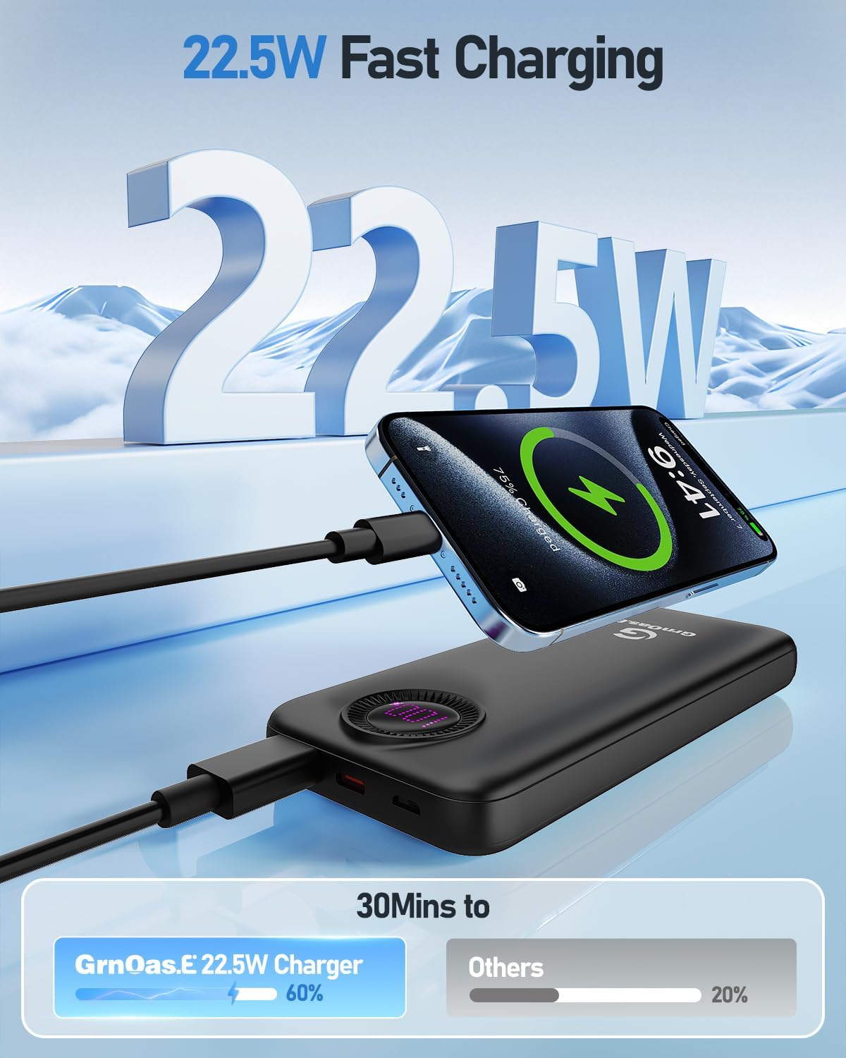 Power Bank,10000mAh 22.5W Max Portable Charger Built in Cables，4 Outputs 2 Inputs External Phone Powerbank,5V/3A Fast Charging Travel Charger for iPhone Android iPad,(Pearl Black)