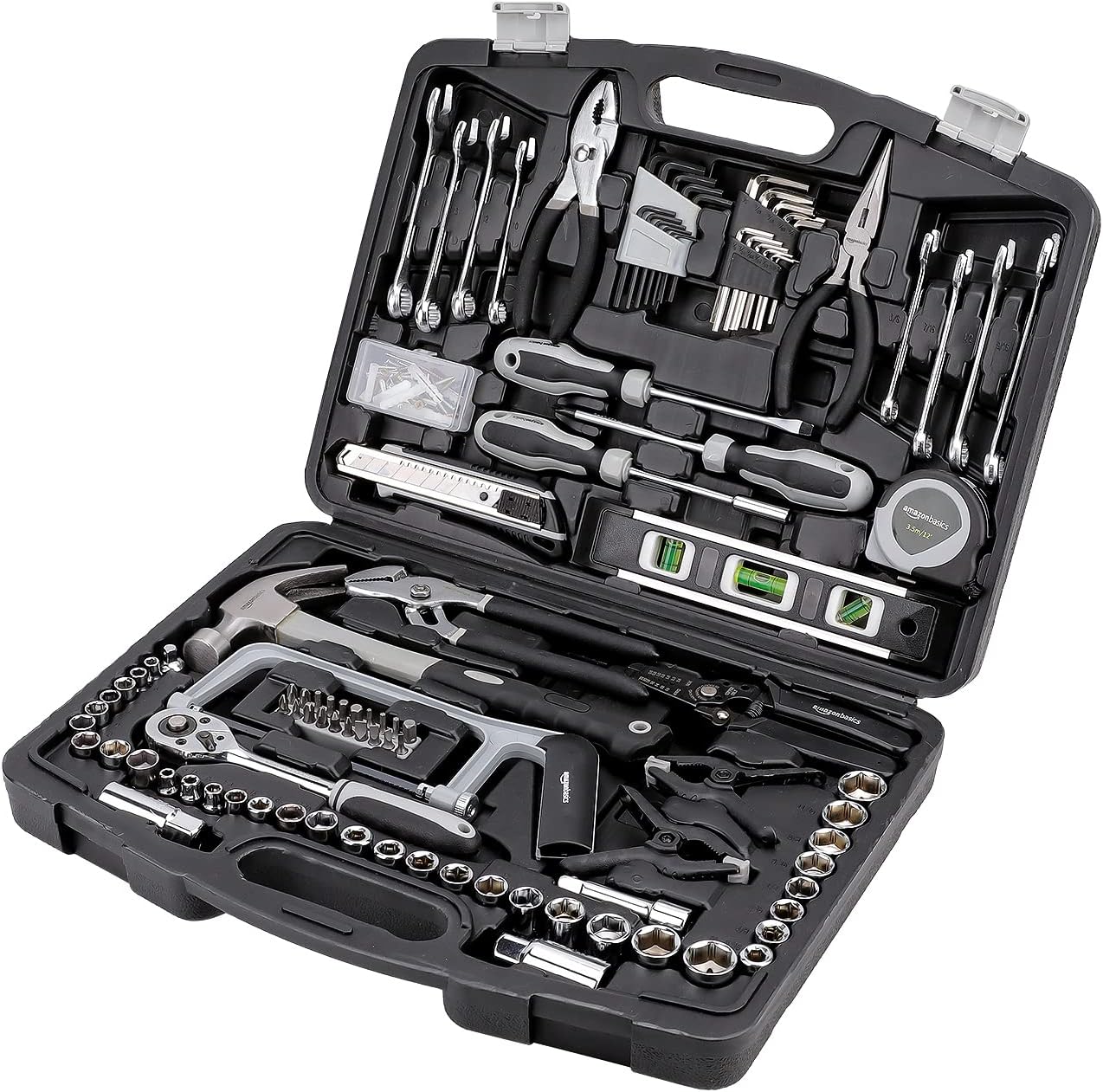 Amazon Basics 173-Piece General Household Hand Tool Set with Storage Case, Portable Tool Kit for Home Maintenance and Everyday Repairs