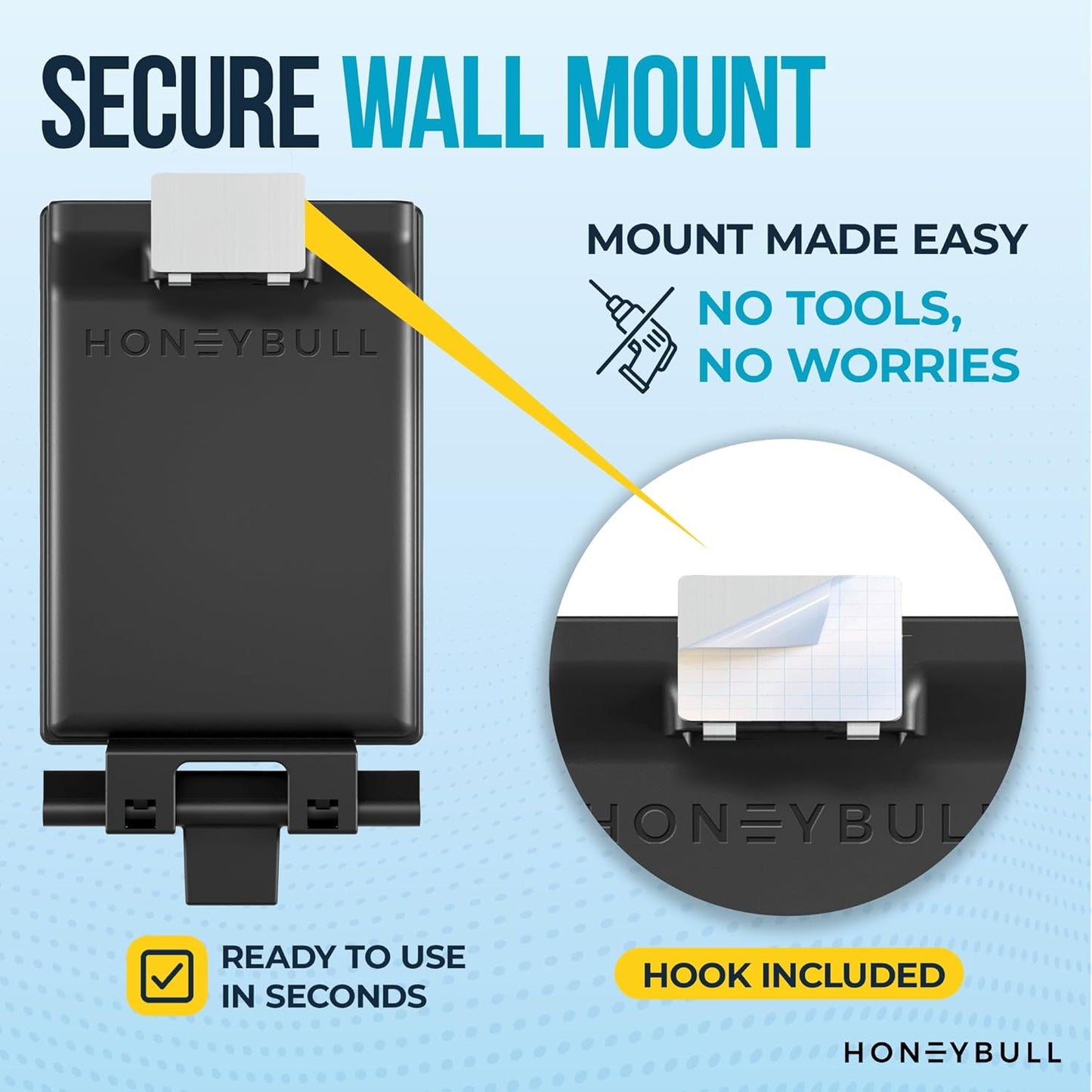 HONEYBULL Fogless Shower Mirror for Shaving – Anti Fog Mirror for Shower with Water Tank, Adhesive Hook Mount, Bonus Razor Holder & Squeegee – for Men and Women, Small Bathroom Accessory (Black)