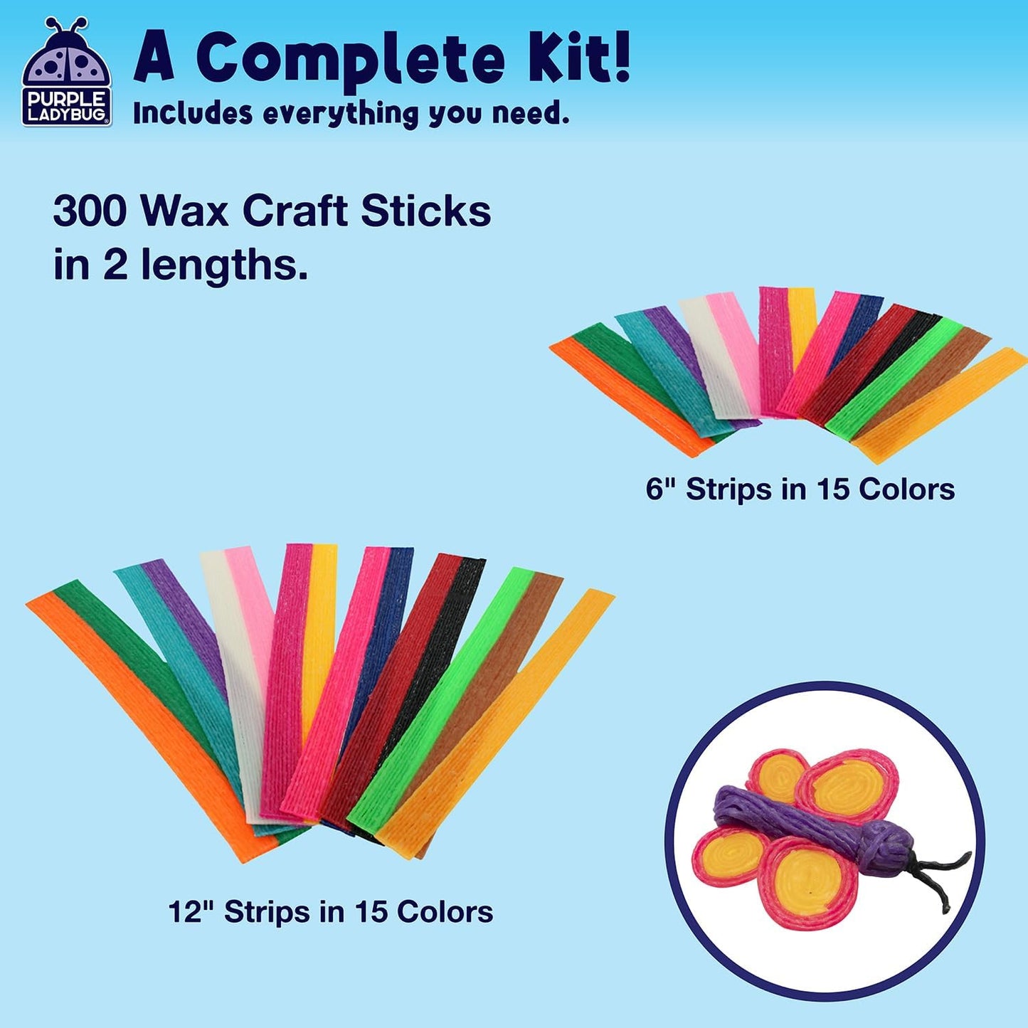PURPLE LADYBUG 300 PCS Bendable Wax Craft Sticks - Road Trip Essentials Kids, Travel Games & Travel Toys for Toddlers in Car, Airplane Activities for Kids Ages 4-8, Camping & Summer Essentials