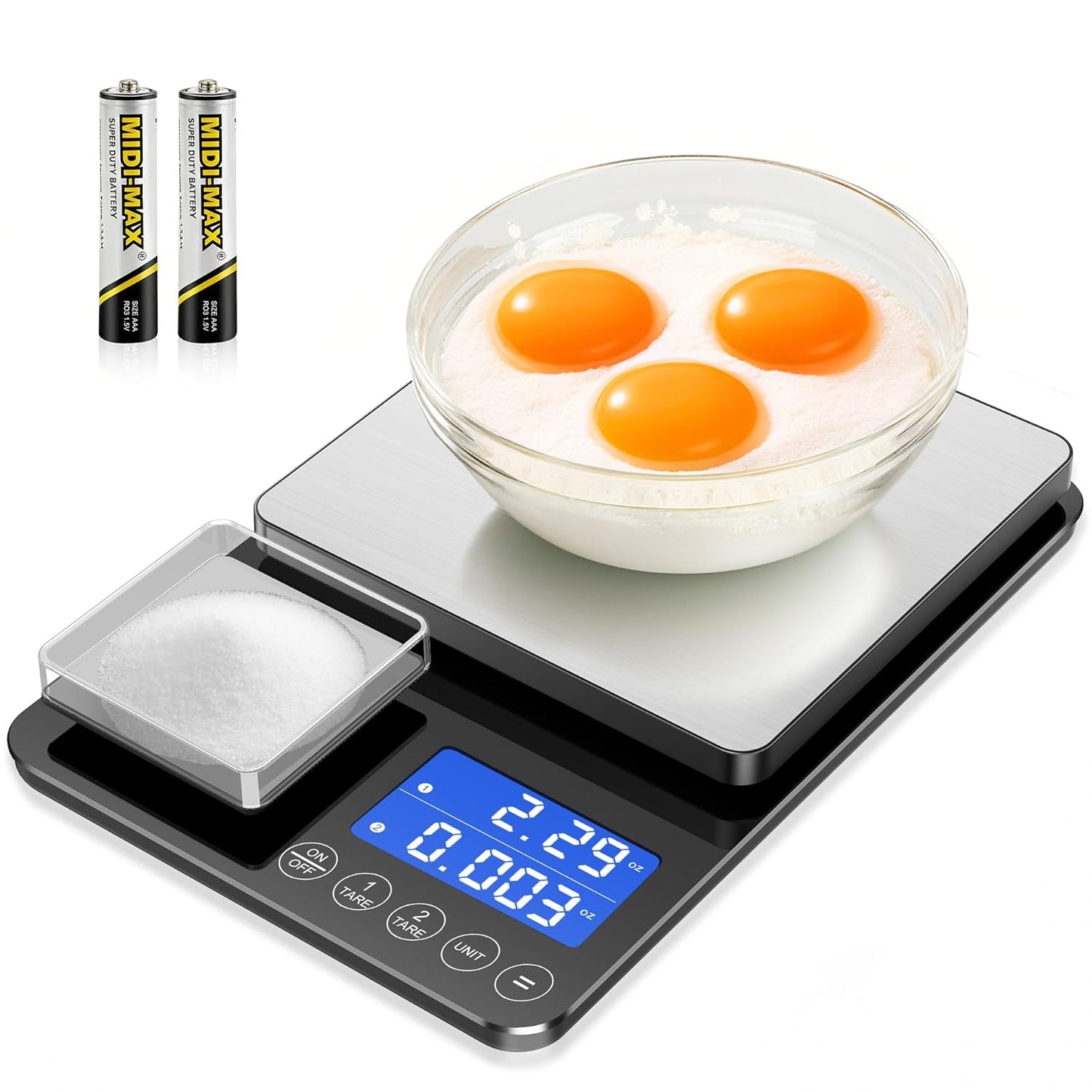 KUAIVO Dual Platform Digital Kitchen Scale, 33lb/15kg & 0.001oz/0.01g Precision, Two Scales in One, Coffee & Food Scale, Dual Display, Stainless Steel, Tare, g/oz/lb/ml