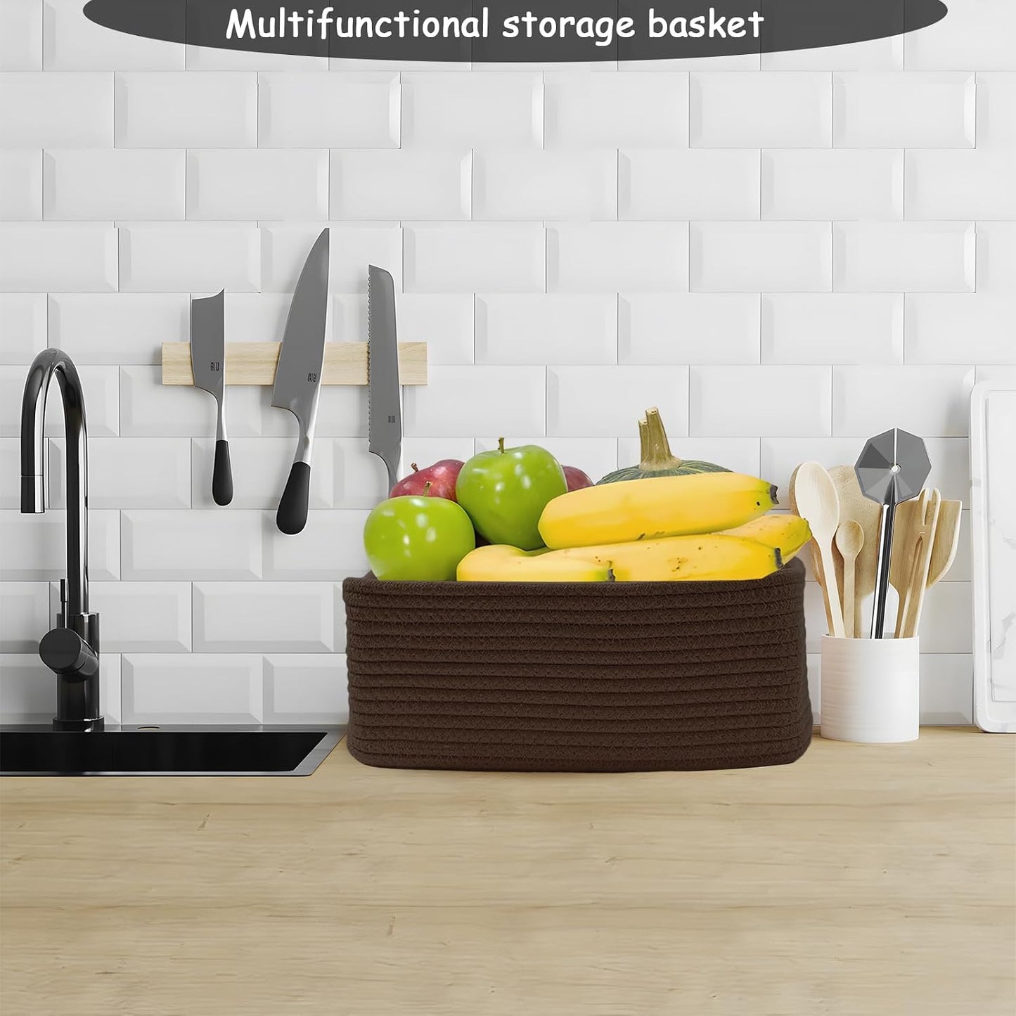 COMFY-HOMI 13" x 8.5" x 5.1" Storage Baskets for Organizing | Cotton Rope Woven Basket | Toy Storage Bin Box | Basket for Shelves, Closet Organizer Bin, Decorative Closet Shelf, 3 Pack