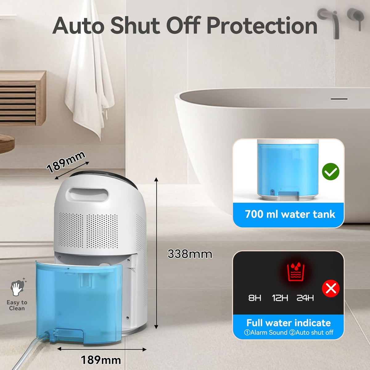 Dehumidifier with Purification Function for Home, Small Dehumidifier for Bedroom with Drain Hose, HEPA Filter & Auto-Off, 32dB Ultra-Quiet Sleep Mode, Ideal for Bedroom, Bathroom, Closet, RV