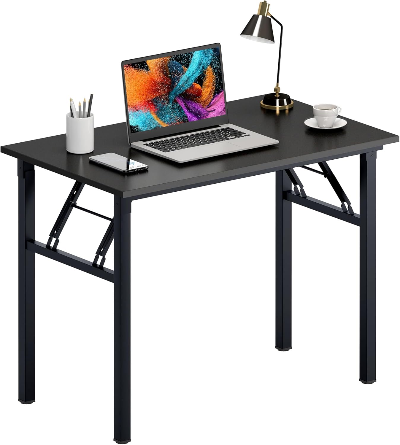 Need Folding Desk Small Desk 31 1/2" No Assembly Foldable Computer Desk for Small Space/Home Office/Dormitory,Teak&Black Frame