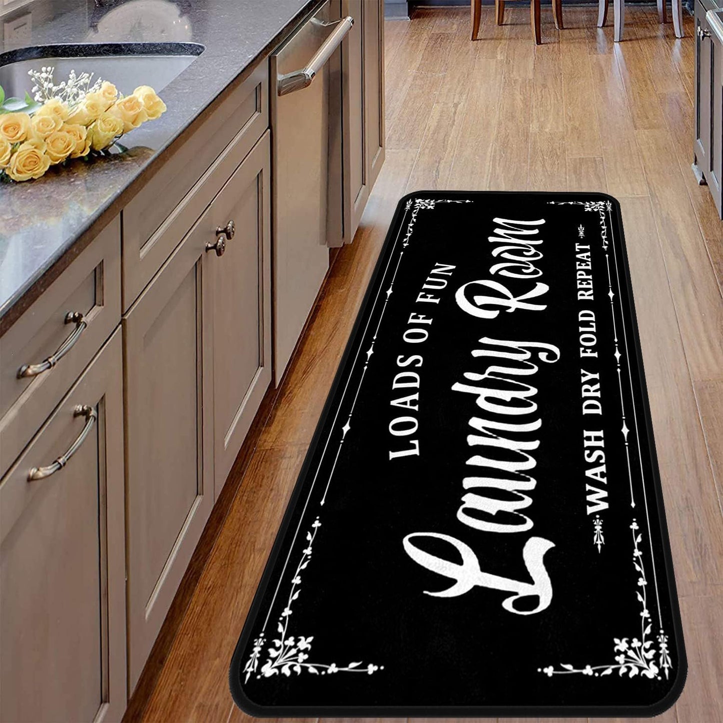 Black-1 Farmhouse Laundry Room Rug Runner, Non-Slip Floor Mat, Waterproof for Kitchen, Bathroom, and Mudroom Decor 20''x48''
