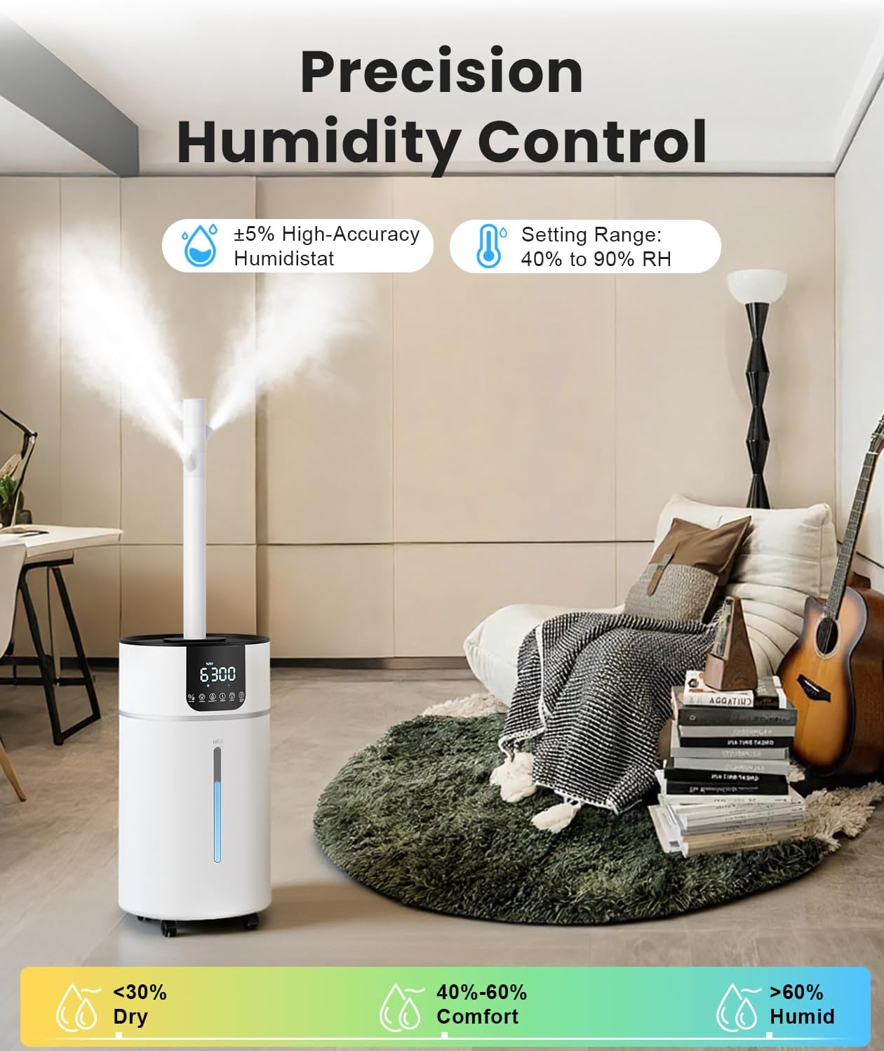 AreShark 4.2 Gal/16L Humidifier Large Room, Cool Warm Mist 2000ft² Whole House Air Humidifiers for Bedroom, Plants, Adults, 60H Runtime, Humidity Setting, Easy to Clean, Top Fill, Extension Tube