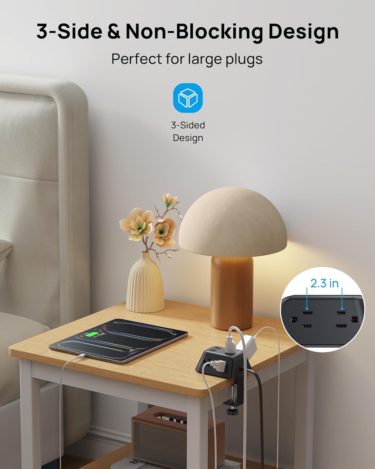 Desk Clamp Power Strip, Surge Protector with 5 AC Outlets and 3 USB Ports, Desk Mount Charging Station, Fit 1.97in Tabletop Edge Thick, 6FT Extension Cord, for Home Office Gaming Accessories, Black