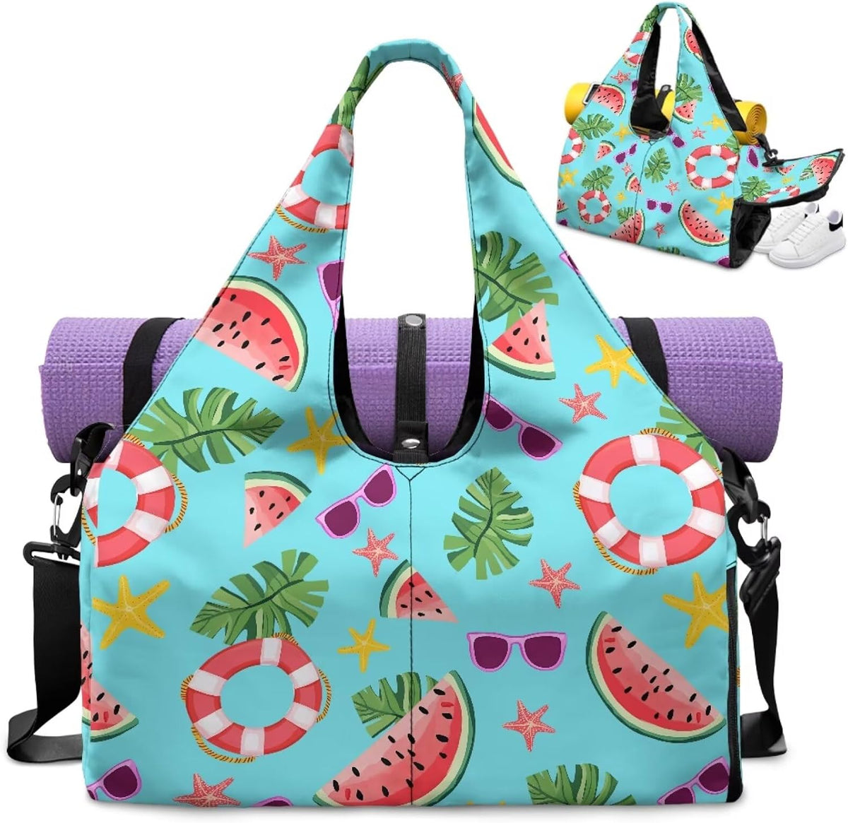 Yoga Mat Bag for Men Women Canvas Yoga Mat Carrier Take In Out Mat Easily for Beach Swim Bags Pool Sports Gym