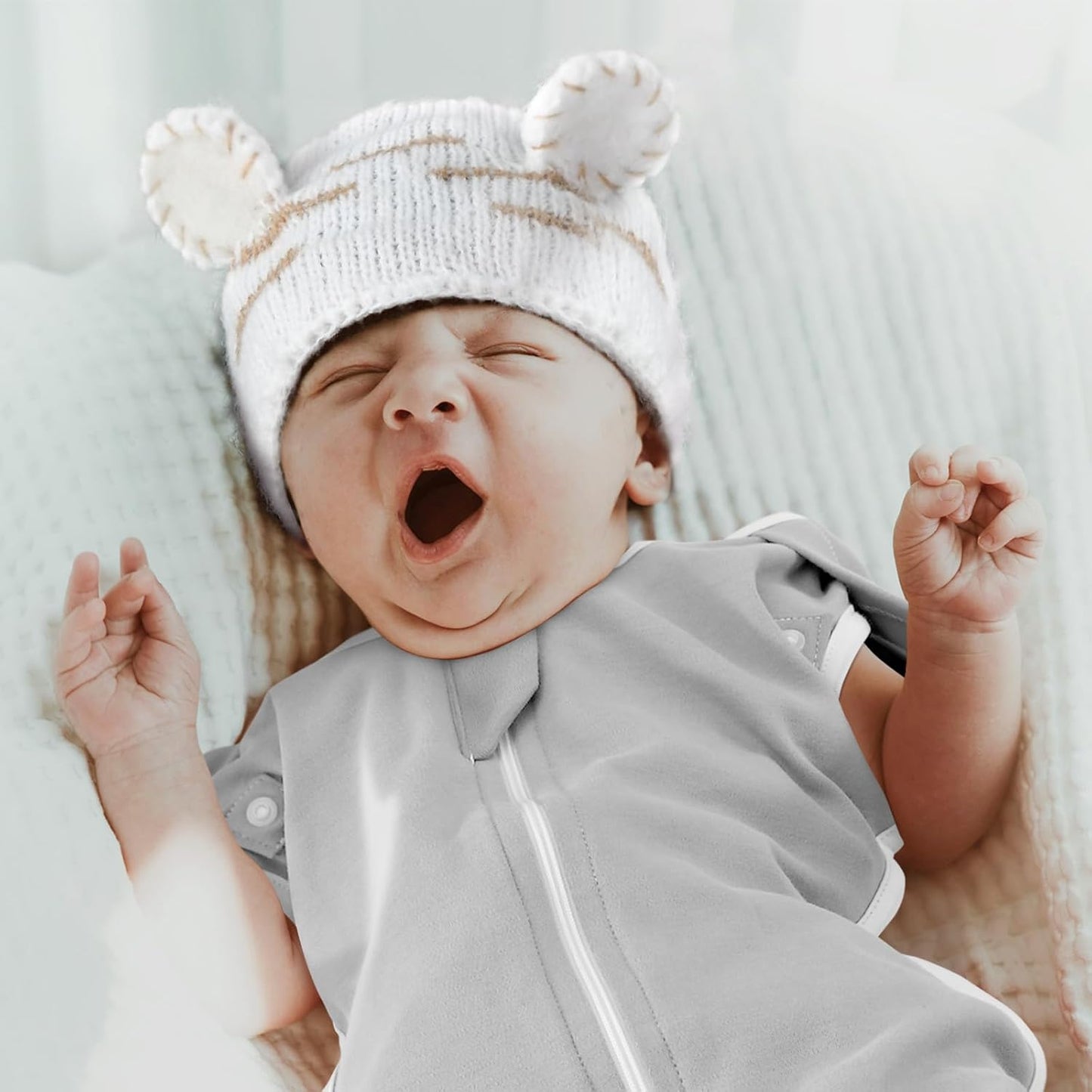 ANYEDDE 2-Pack Baby Swaddle 0-3 Months - Arms Up Swaddle for Newborns, Baby Sleep Bag with Cuff Removable & 2-Way Zipper, Gray Stars Design