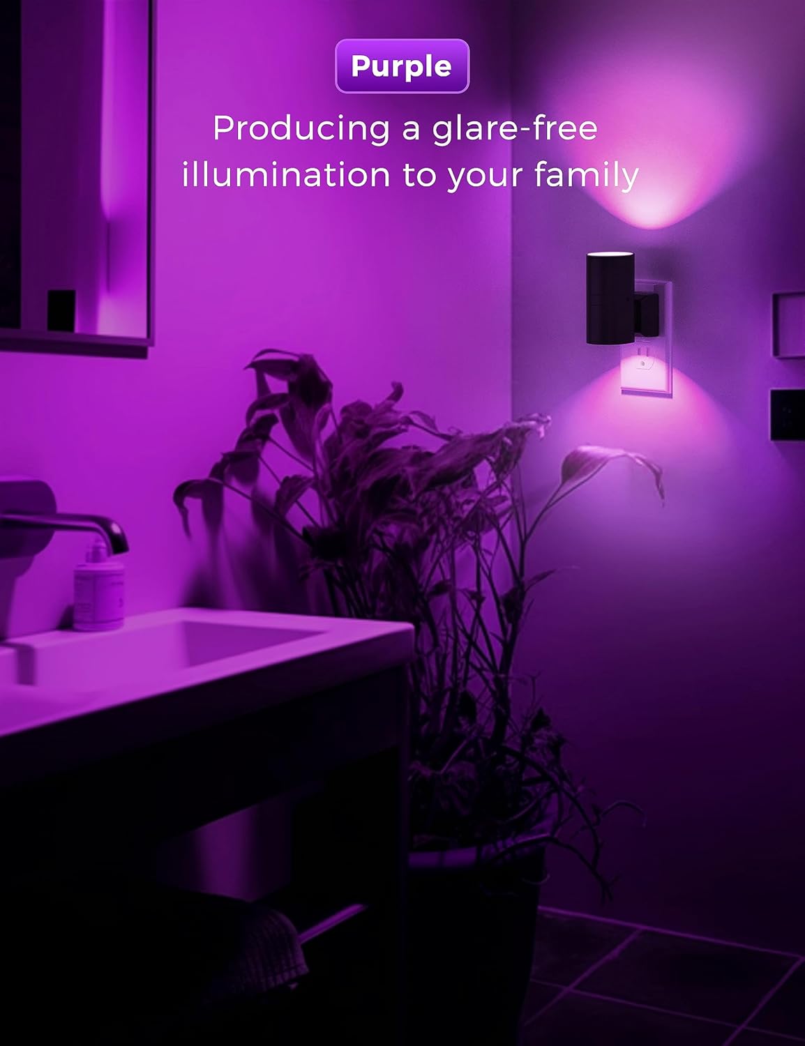L LOHAS LED Purple Night Light, Purple Lights, Night Lights Plug into Wall with Light Sensor, 0-100LM Dimmable Night Lights Decorative for Christmas Halloween Holiday, Home Decor, Party Decor, 2 Pack
