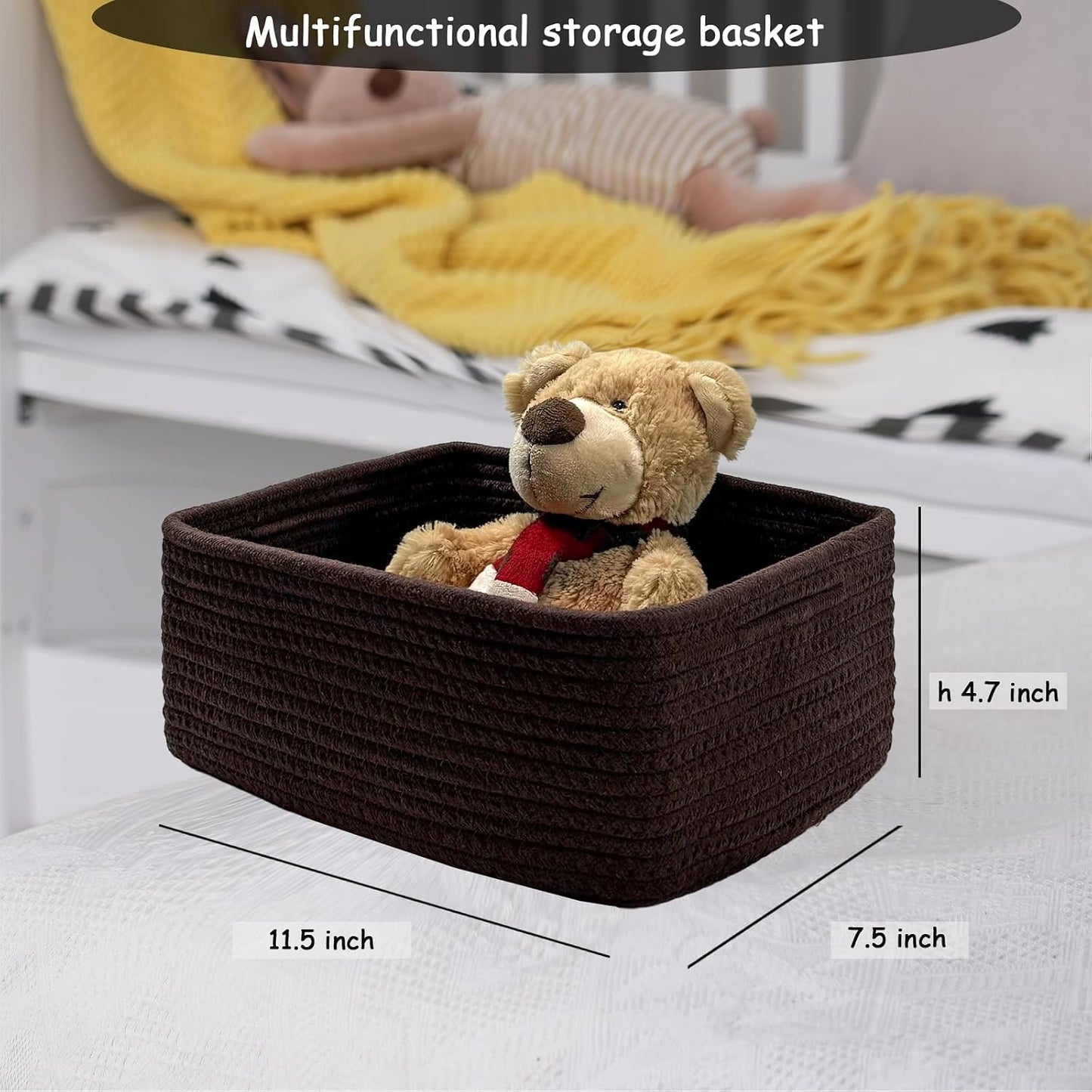 COMFY HOMI 11.5"x7.5"x4.7" Storage Baskets for Organizing | Cotton Rope Woven Basket | Toy Storage Bin Box | Basket for Shelves, Closet Organizer Bin, Decorative Closet Shelf, 3 Pack,