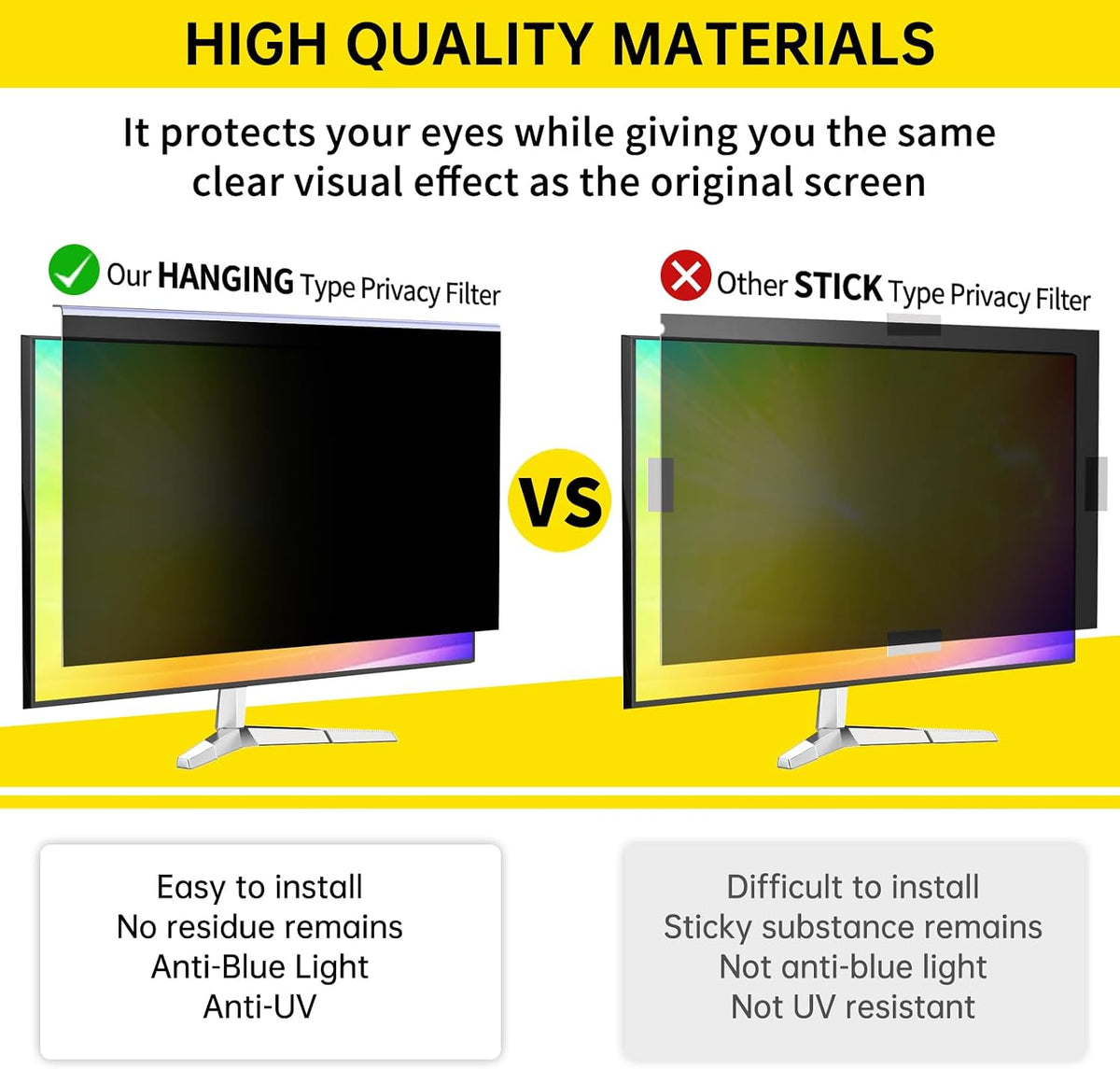 32 Inch Hanging Computer Privacy Screen Filter for 16:9 Monitors