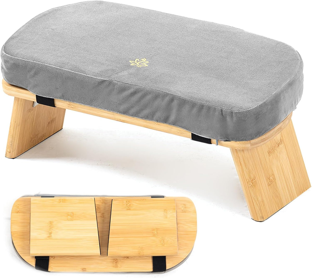 Meditation Bench, Bamboo Meditation Stool, Folding Kneeling Meditation Bench, Seiza Prayer Bench, Prayer Bench with Meditation Cushion, Kneeling Stool (Grey)
