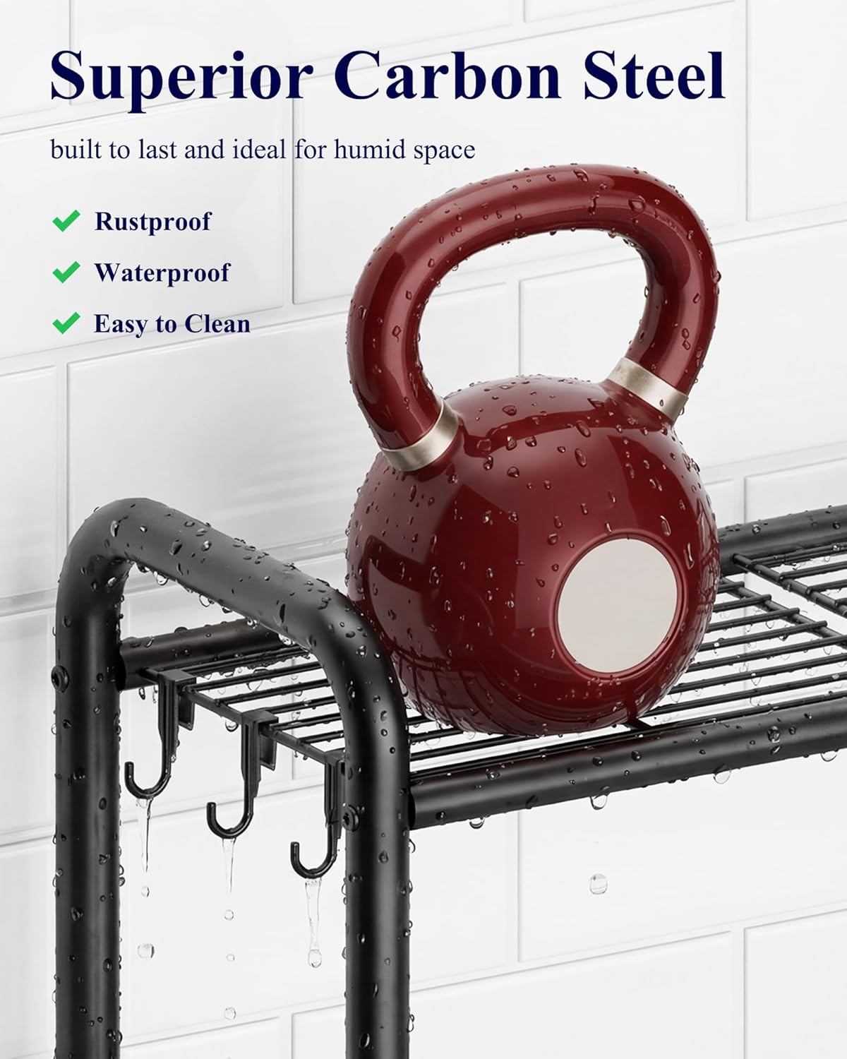 Kitsure Over Toilet Storage Rack - Metal Over Toilet Bathroom Organizer Shelf, Over the Toilet Storage Cabinet with Paper Holder and Hooks, Bathroom Cabinet for Laundry, Black, 3 Tiers (63.2" H)