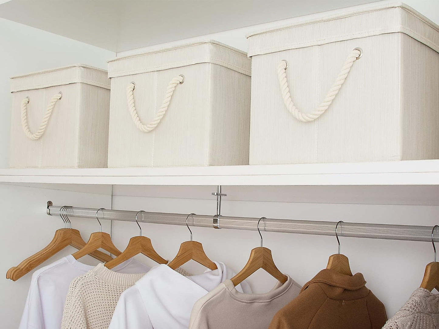 StorageWorks Storage Bins with Lids, Fabric Boxes for Closet, Slub White