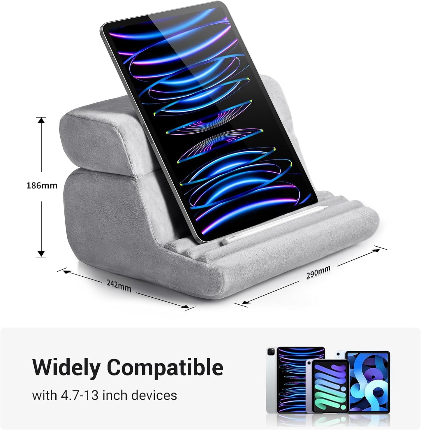 UGREEN Tablet Pillow Stand for Lap Soft Holder Bed with 3 Viewing Angles Adjustable Home Office Accessories Compatible with iPad Pro 13 12 11 10.5 Air Mini 5 4 3 2 Phone 16 15 14 E-Reader Grey