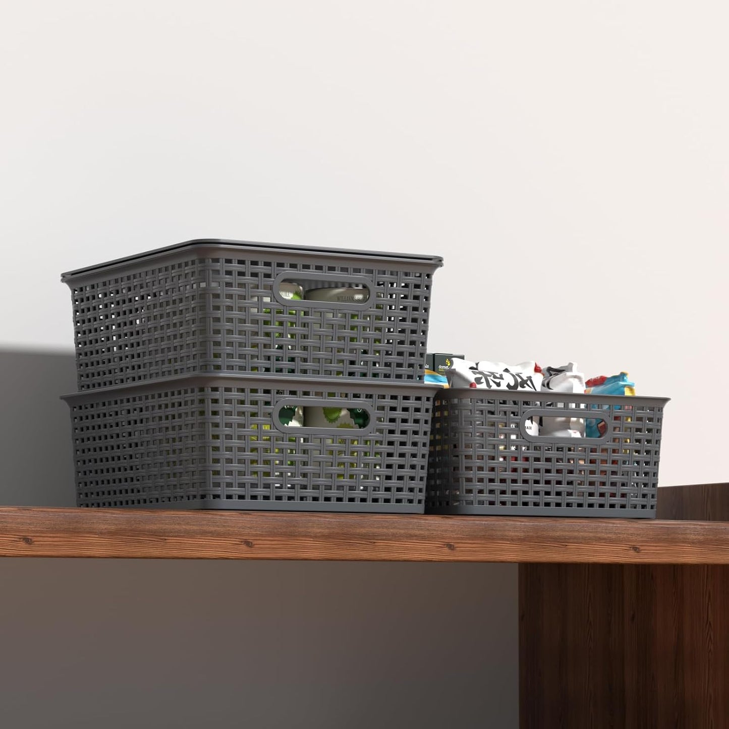 Zopnny Stackable Baskets with Lids, 6-Pack Storage Containers Bin