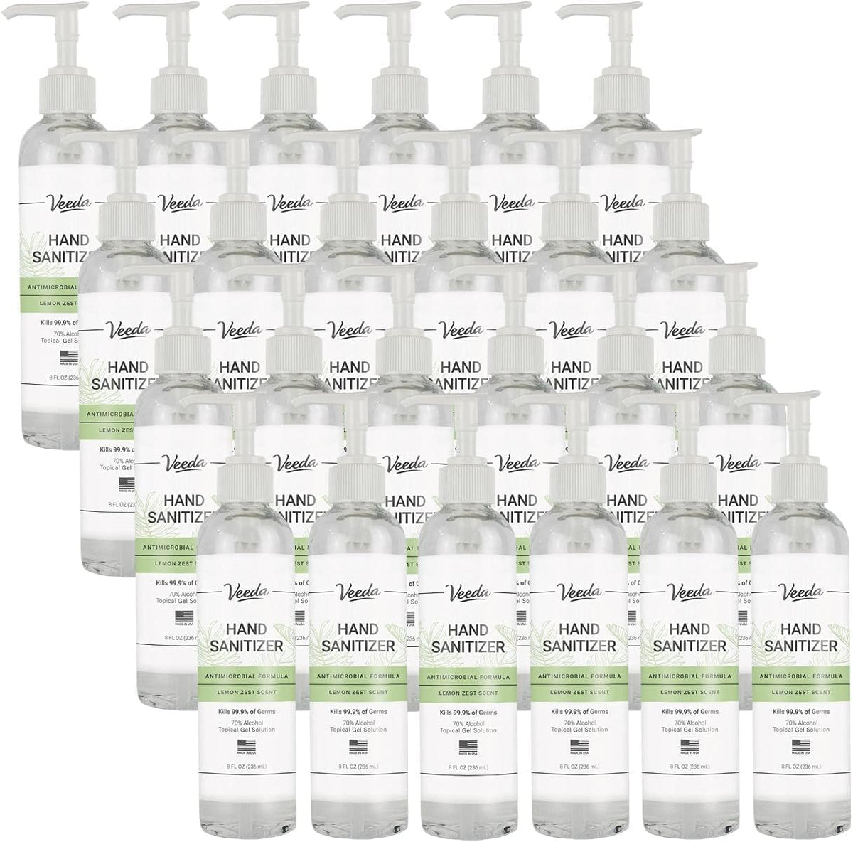 Veeda Scented Hand Sanitizer with Lemon Zest Scent - Moisturizing Clear Gel with Vitamin E & Antimicrobial Formula- Contains 70% Ethyl Alcohol - Hand Sanitizer Travel Size, Made in USA (3 x 8 fl. oz)