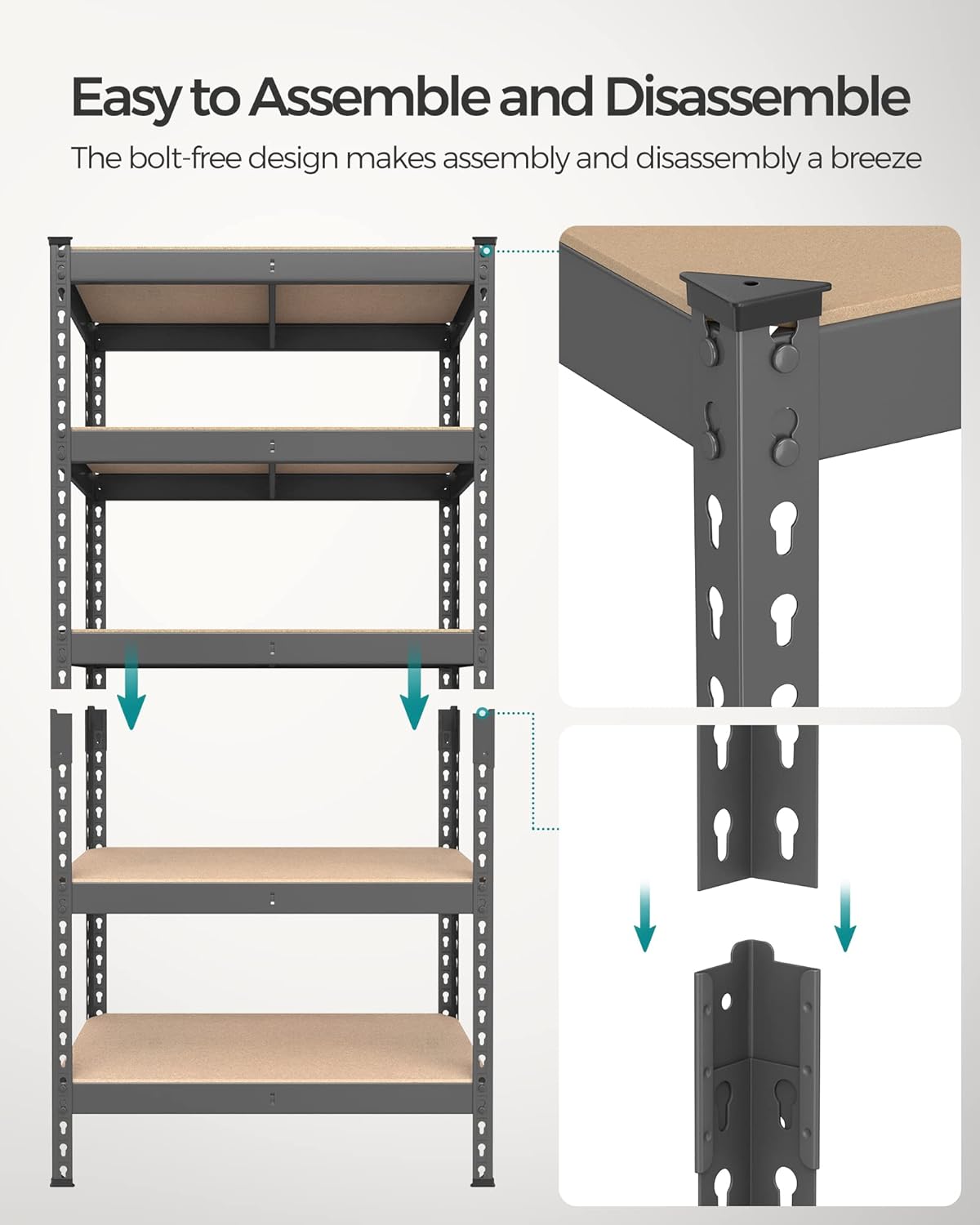 SONGMICS 5-Tier Metal Storage Shelves with Boltless Assembly, Set of 2