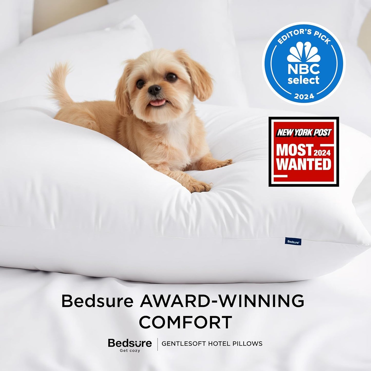 Bedsure Pillows Queen Size Set of 2 - Hotel Collection Bed Pillows for Sleeping, with Down Alternative Filling, Soft Support for Back, Stomach or Side Sleepers, Queen/Full, 28"x19", White, 2 Pack