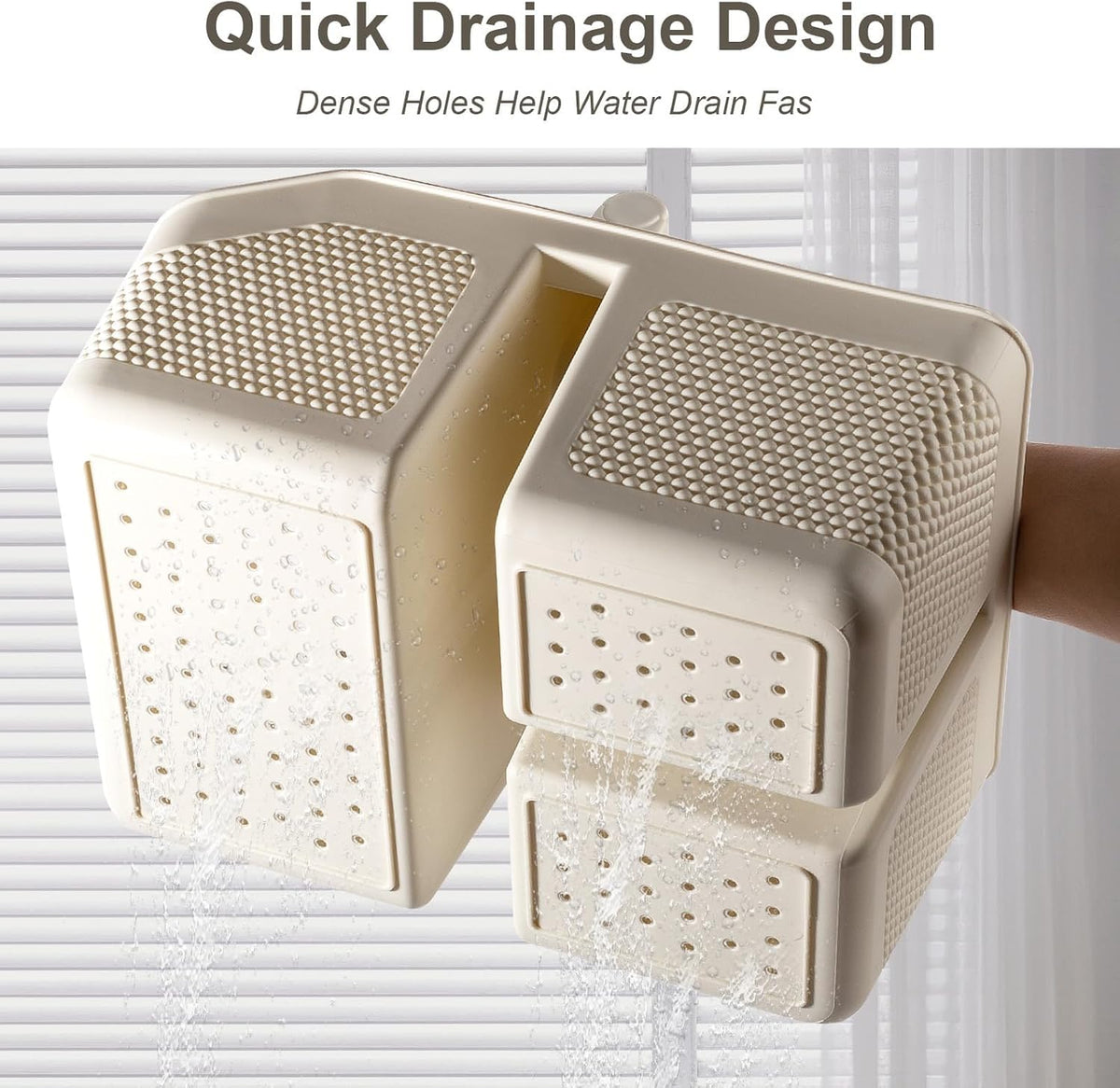 rejomiik Shower Caddy Portable with Bamboo Handle, Plastic Basket Cleaning Caddy Organizer Storage Tote for Bathroom, College, Dorm Room Essentials, Cream