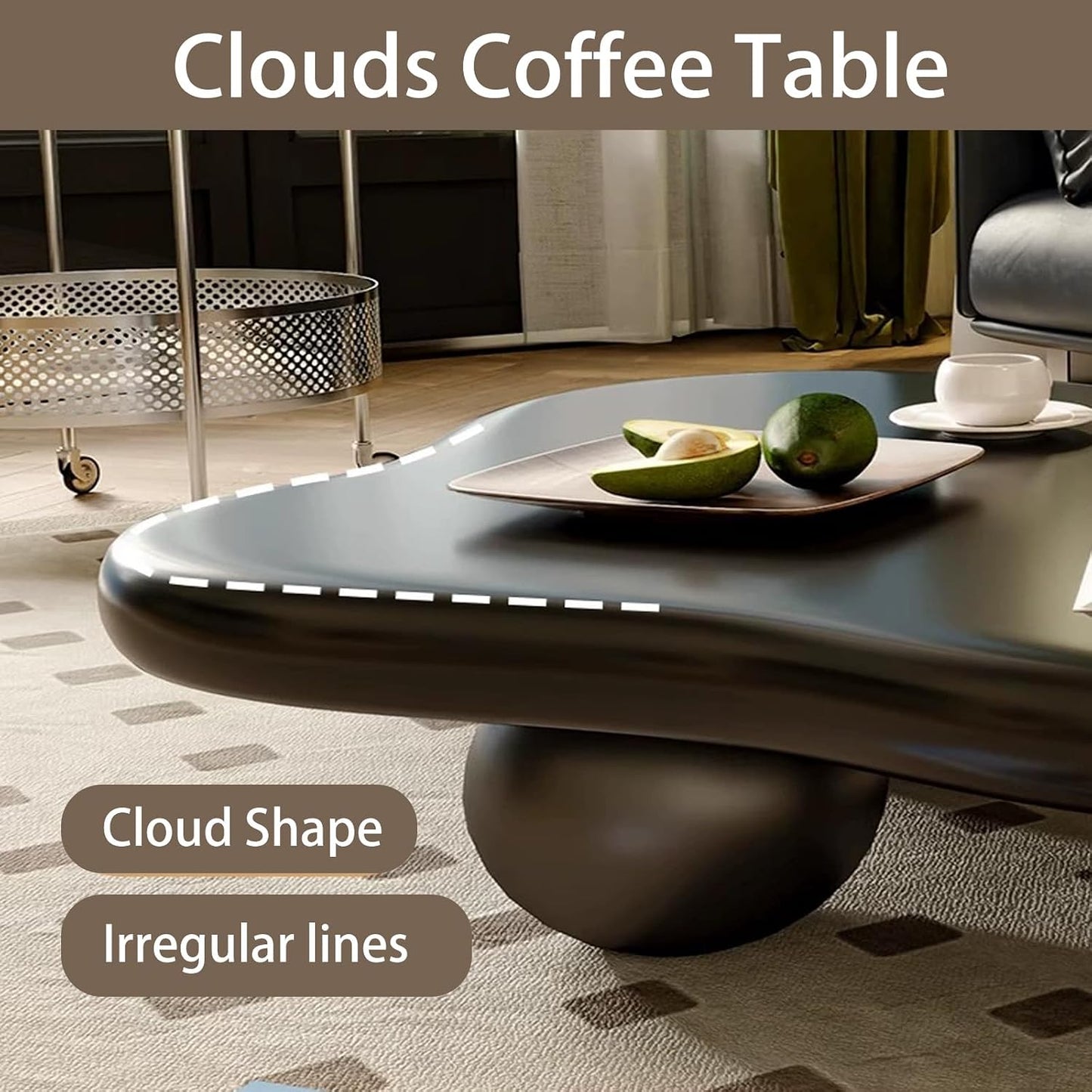 Cloud Shaped Coffee Tables (Black, Size : 46.06 x 31.1 x 13.77 inch) | Irregular Coffee Table, Modern Cloud Shape Design, Coffee Tables for Living Room, Room, Office