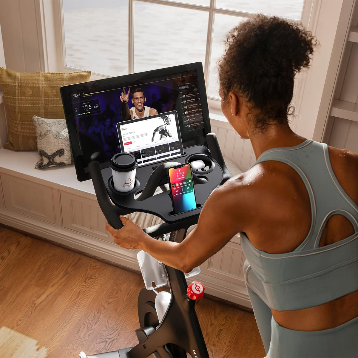 Desk Attachment for Peloton Bike (NOT Bike+) Tray Holder for Phone, Cup, Tablet, Ergonomic Platform Tray Accessories for Peloton Spin Bikes