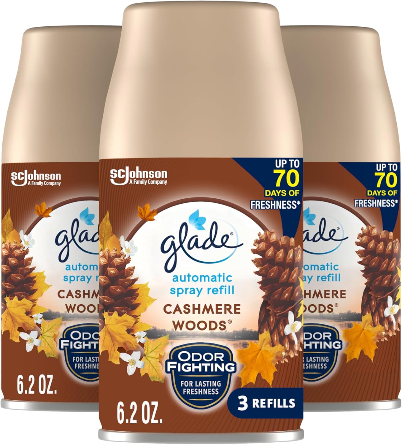 Glade Automatic Spray Refill, Air Freshener for Home and Bathroom, Cashmere Woods, 6.2 Oz, 3 Count