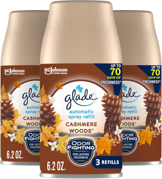 Glade Automatic Spray Refill, Air Freshener for Home and Bathroom, Cashmere Woods, 6.2 Oz, 3 Count