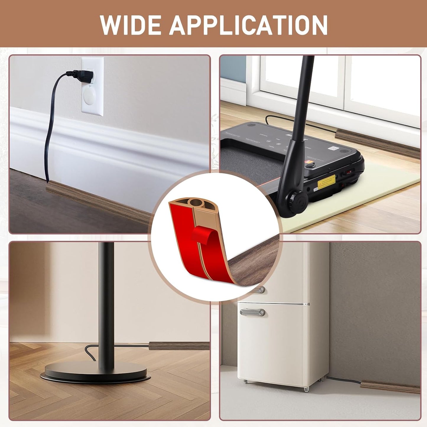 LSGCQ Floor Cord Cover Self Adhesive Cord Hider Floor Cable Management | Cord Covers for Wires on Floor Cable Cover, Prevent Cable Trips, Cable Cavity 0.32" W x 0.32" H, 20Ft, Smoked Brown Wood