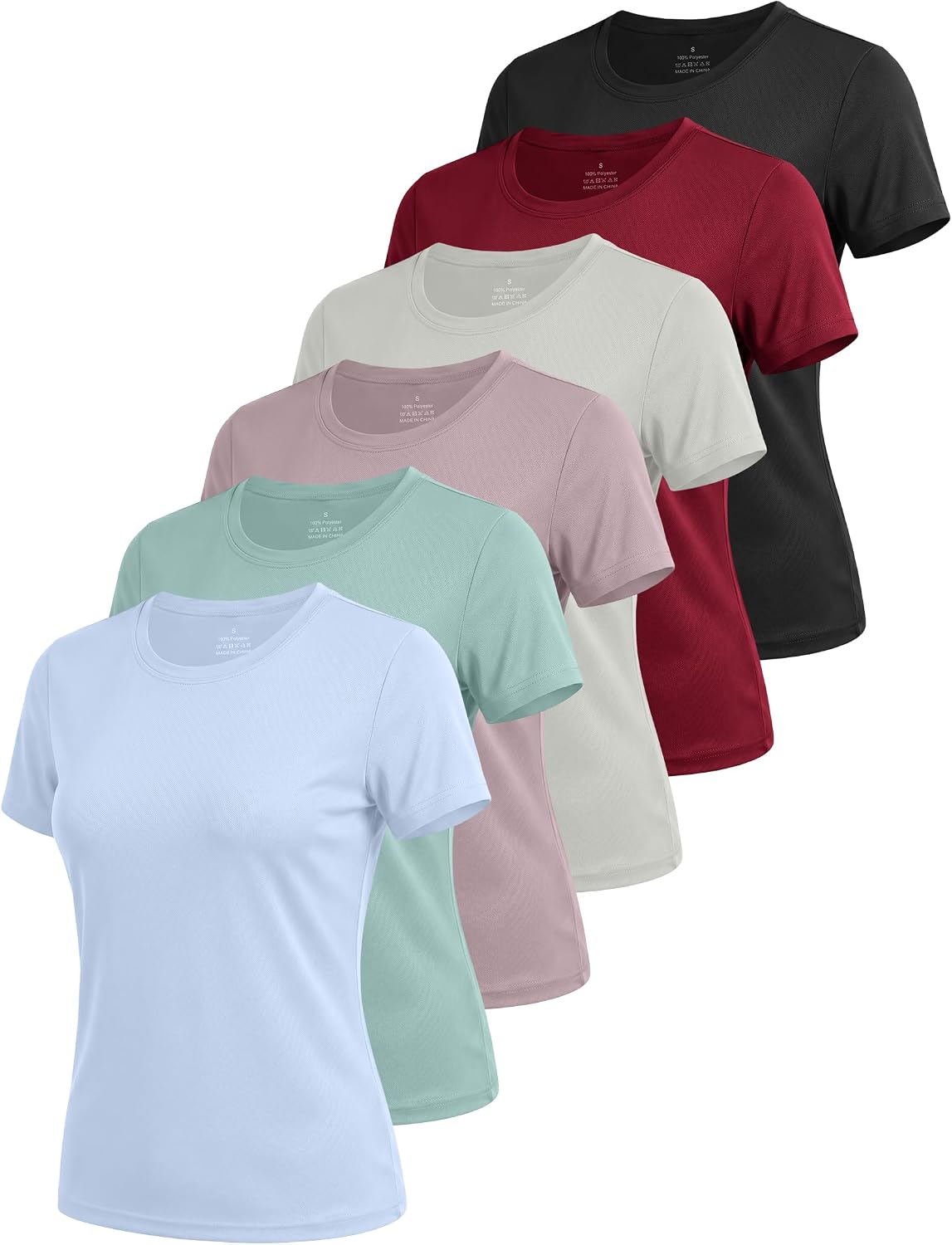 6 Pack Workout Tops for Women Short Sleeve UPF Sun Protection Athletic T Shirts Quick Dry Tennis Yoga Running Crew Neck Tee