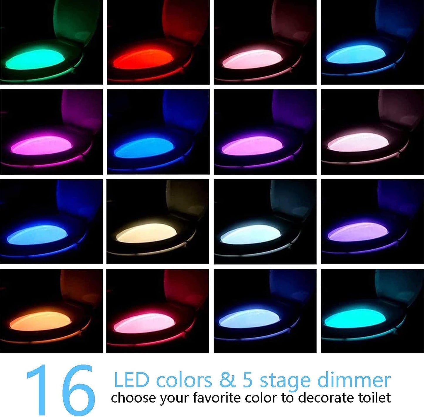 Chunace 2 Pack Toilet Night Light Motion Sensor, 16-Color LED Toilet Bowl Nightlight for Bathroom, Useful Stuff for Senior Safety & Toddler Potty Training, Unique Gift for Dad, Men