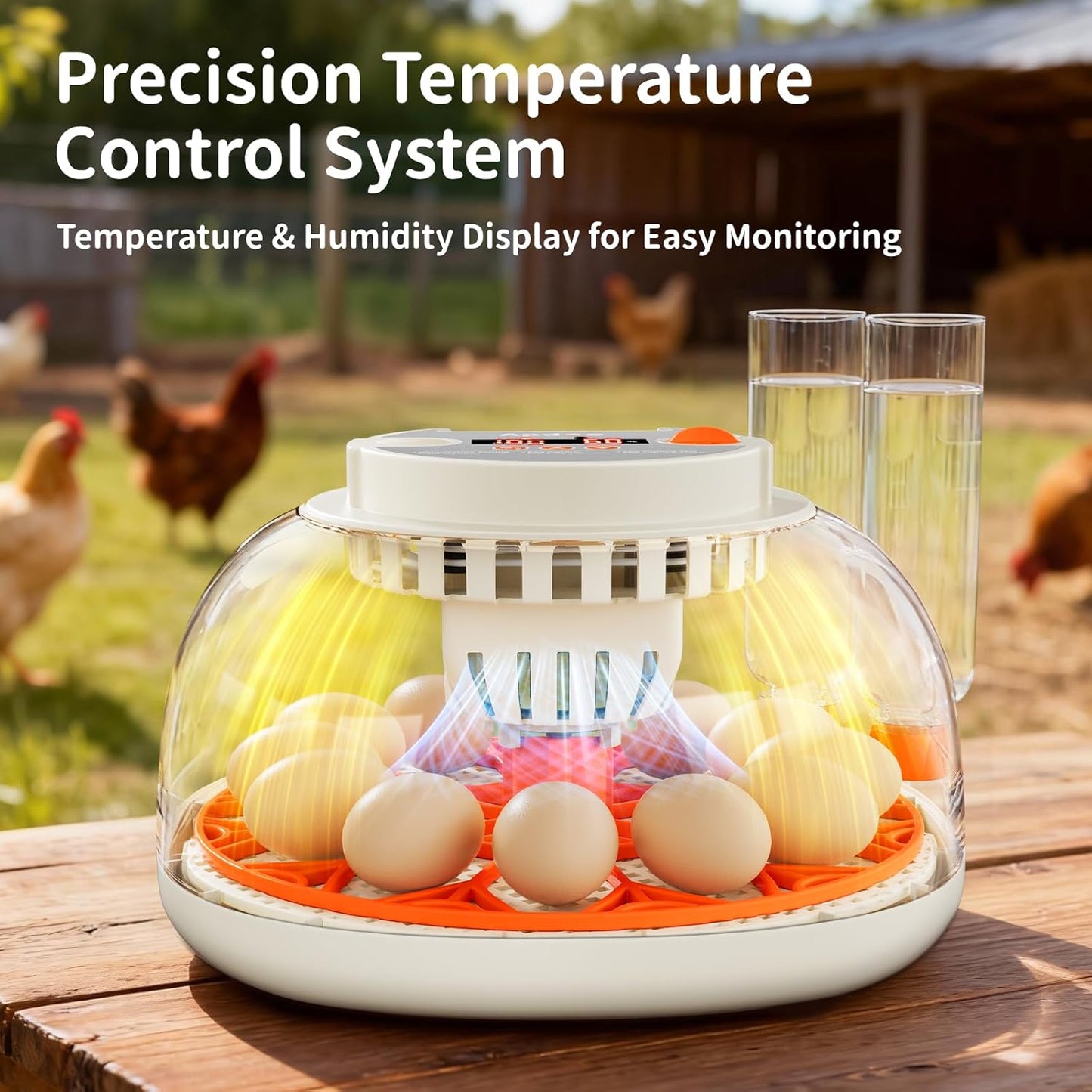APDOE Egg Incubators for Hatching Eggs, Temperature and Humidity Control, Automatic Egg Turning, Egg Candler, External Water Bottle, Air Vent, for Chicken, Duck & Quail Eggs, 12 Eggs