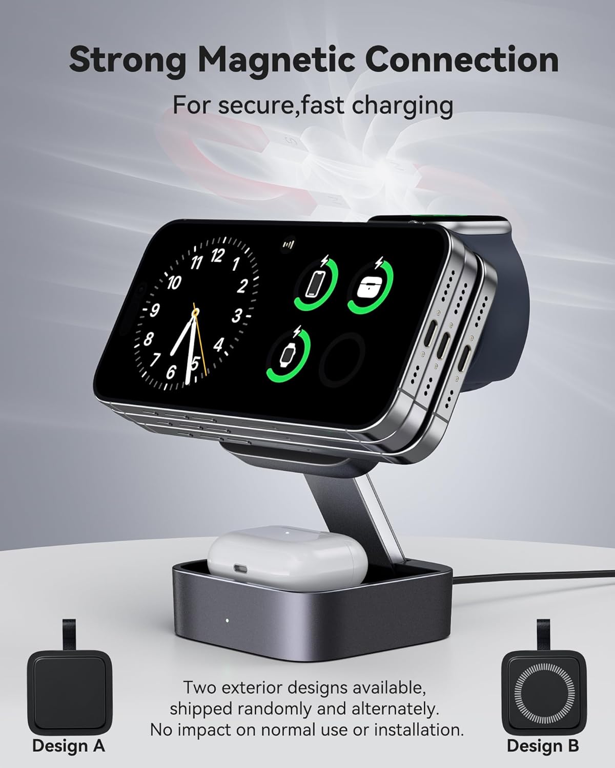 3 in 1 Wireless Charging Station for Apple Devices, Magnetic Foldable Travel Fast Charger Stand Compatible with MagSafe for iPhone Air/17/16/15/14/13/12 Series, Apple Watch & AirPods Pro/4/3/2-Black
